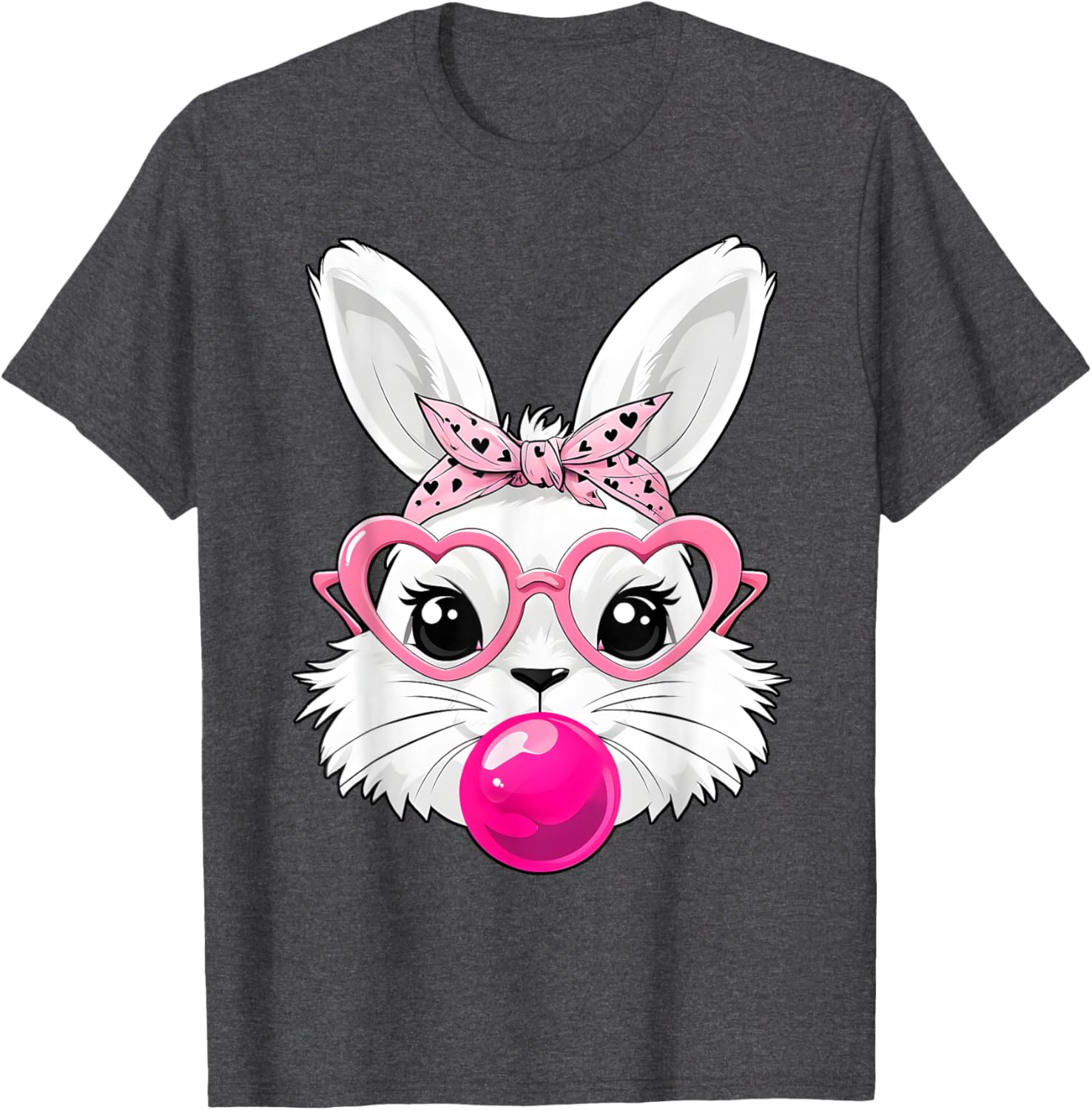 Cute Bunny Face T-Shirt with Heart Glasses for Easter Day Fun - 2