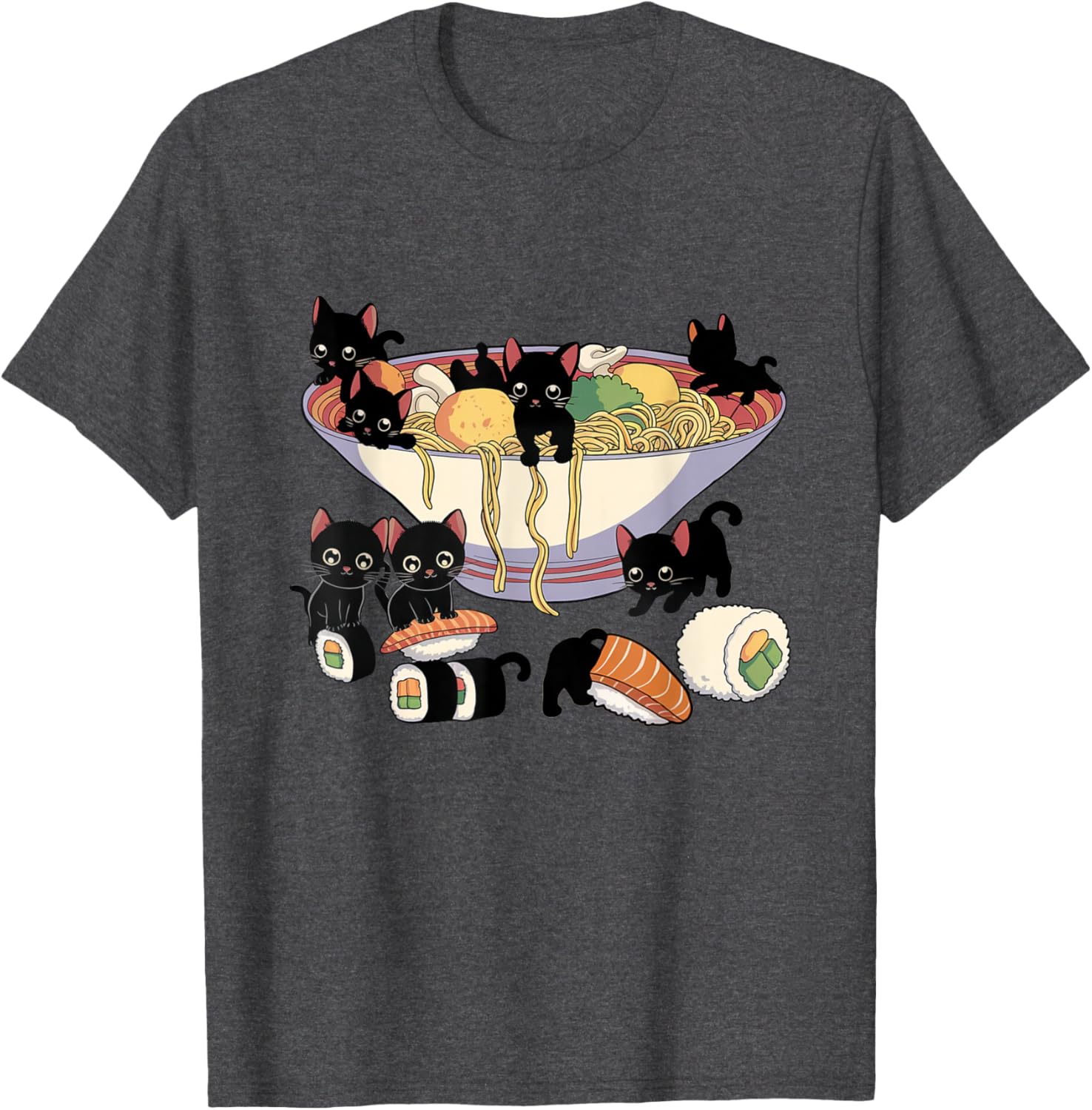 Cute Cat Ramen Sushi T-Shirt for Anime Lovers and Cat Enthusiasts - 3