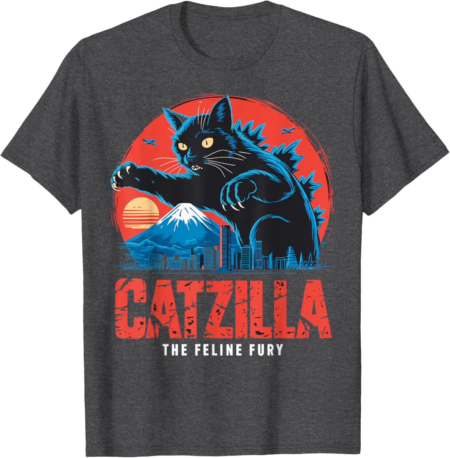 Catzilla Black Cat Vintage T-Shirt for Cat Lovers in Japan Style - 14