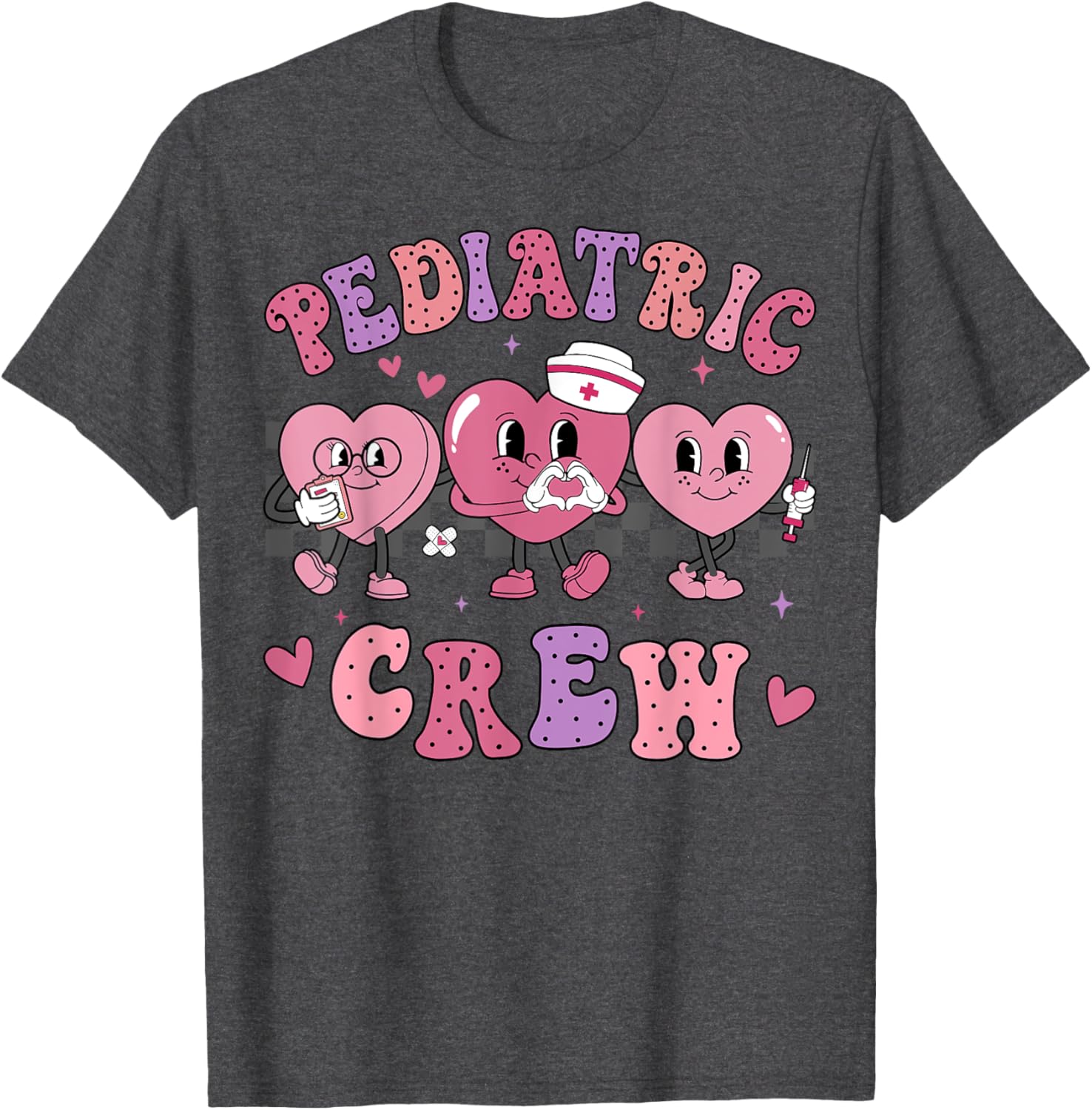Pediatric Nurse Valentine's Day T-Shirt with Retro Heart Design - 9