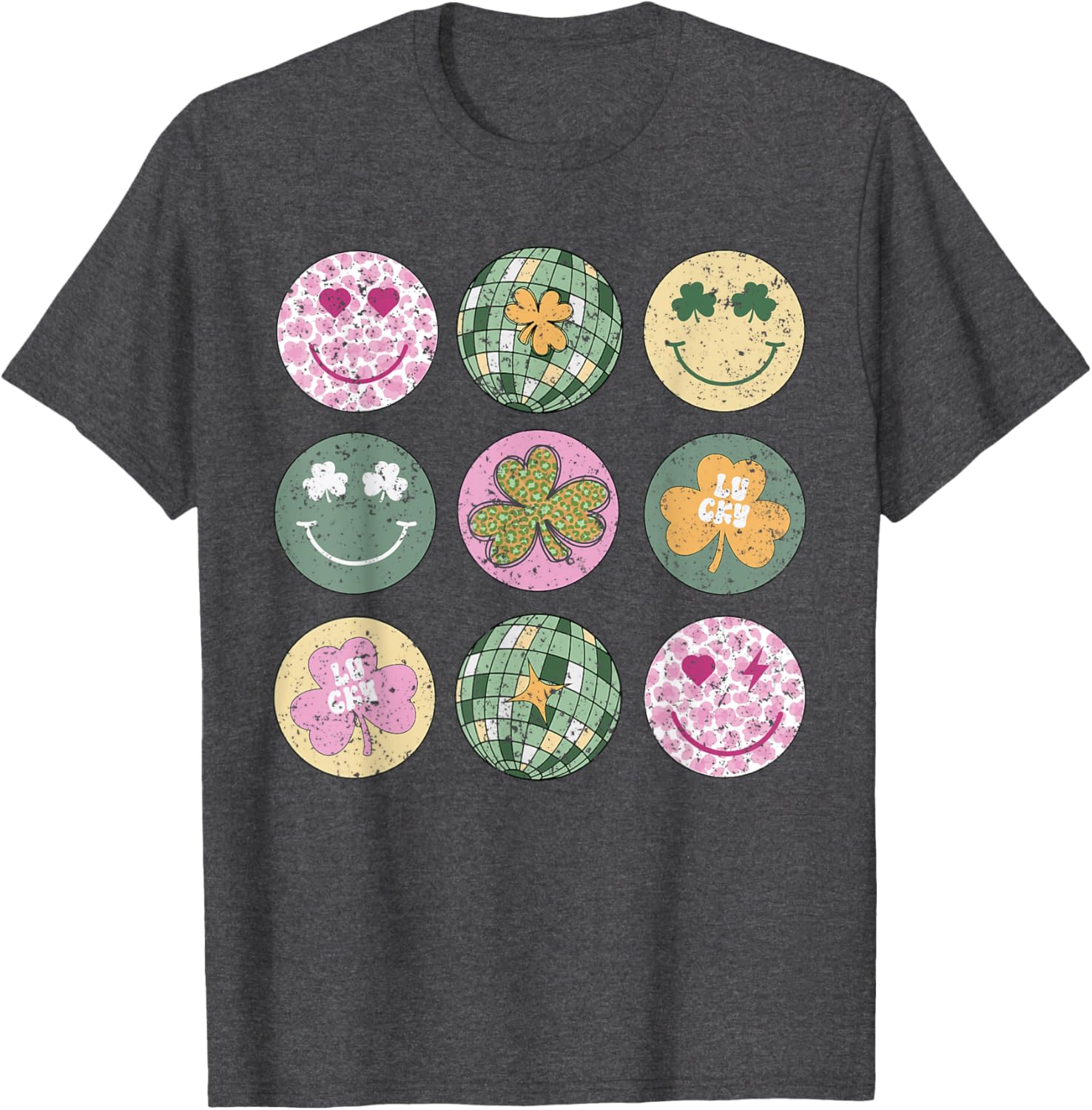 Shamrock Smile Face Disco Ball T-Shirt for Retro St Patricks Day Fun - 14