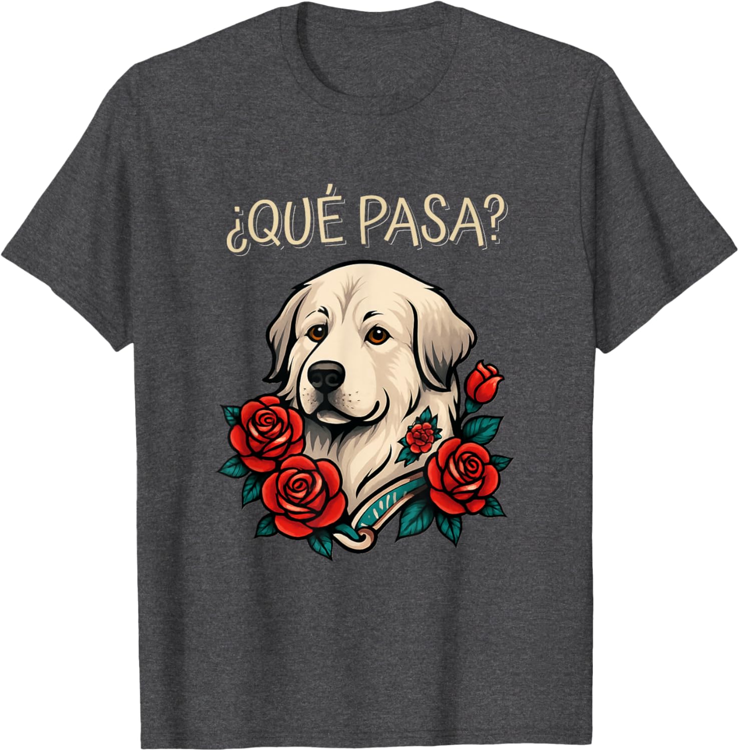 Great Pyrenees Roses Tattoo Style T-Shirt for Dog Lovers and Fashionistas - 1