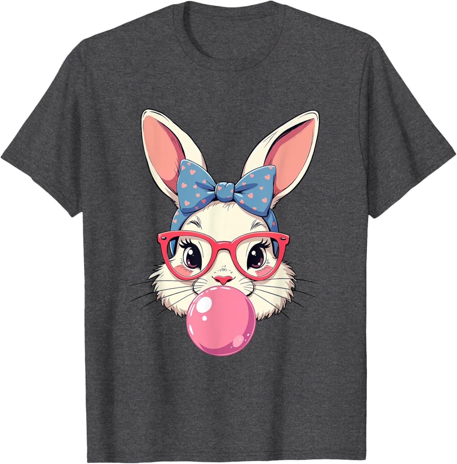 Cute Bunny Face T-Shirt with Heart Glasses and Bandana for Easter Fun - 23