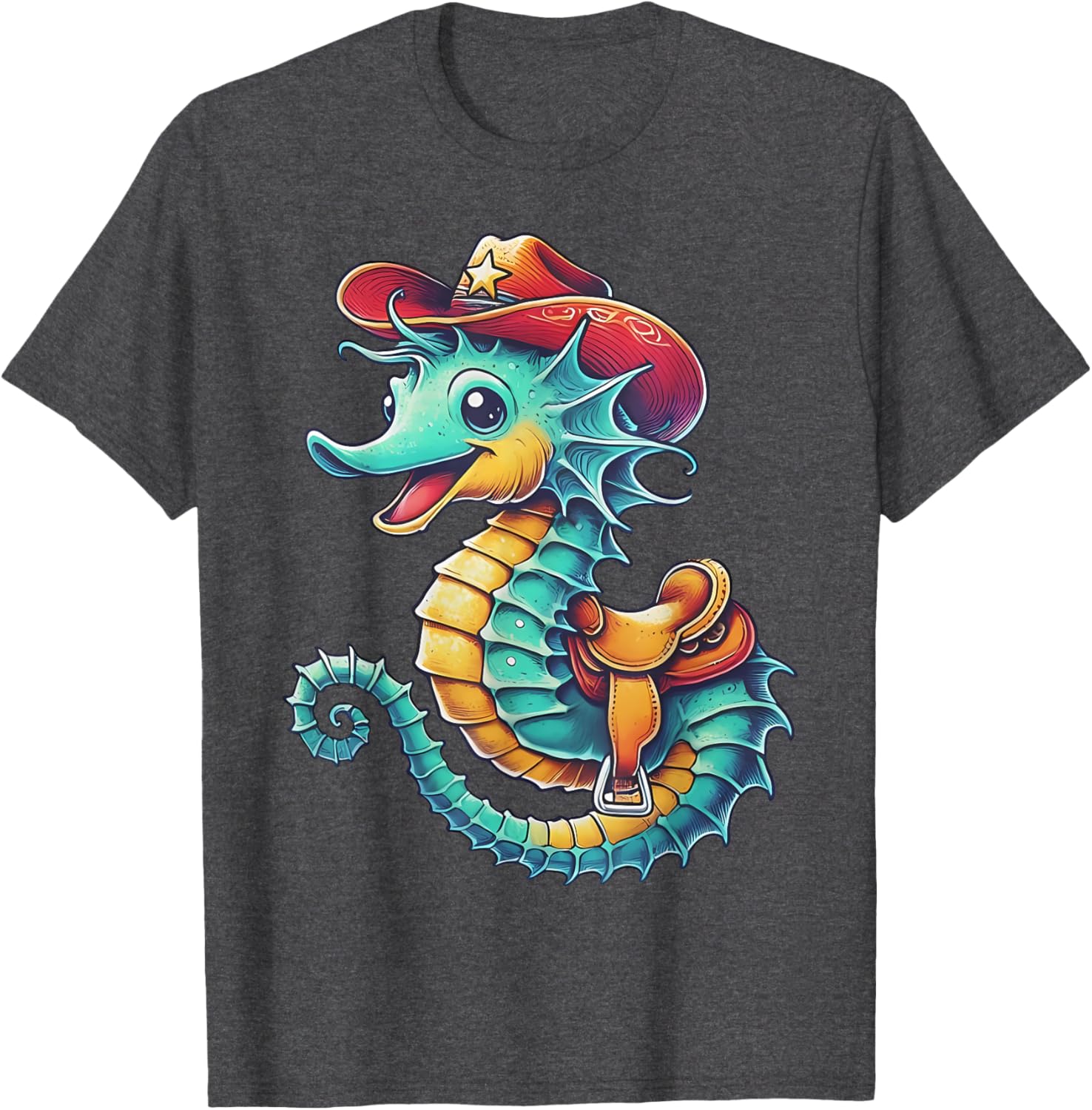 Colorful Cowboy Seahorse Ocean Rodeo T-Shirt for Fun Sea Adventures - 15