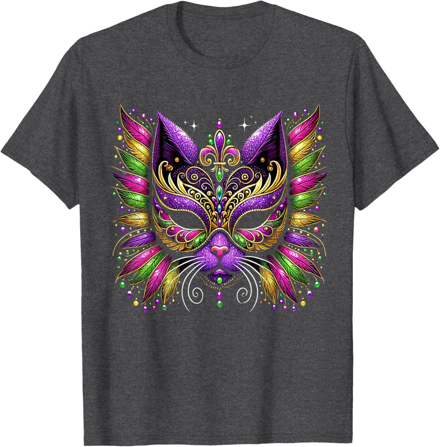 Mardi Gras Cat Mask T-Shirt for Women and Kids Perfect for 2025 Celebrations - 15