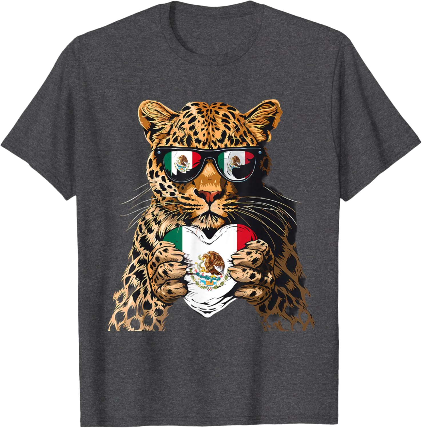 Mexico Flag Heart Leopard Sunglasses T-Shirt for Proud Mexican Roots - 16