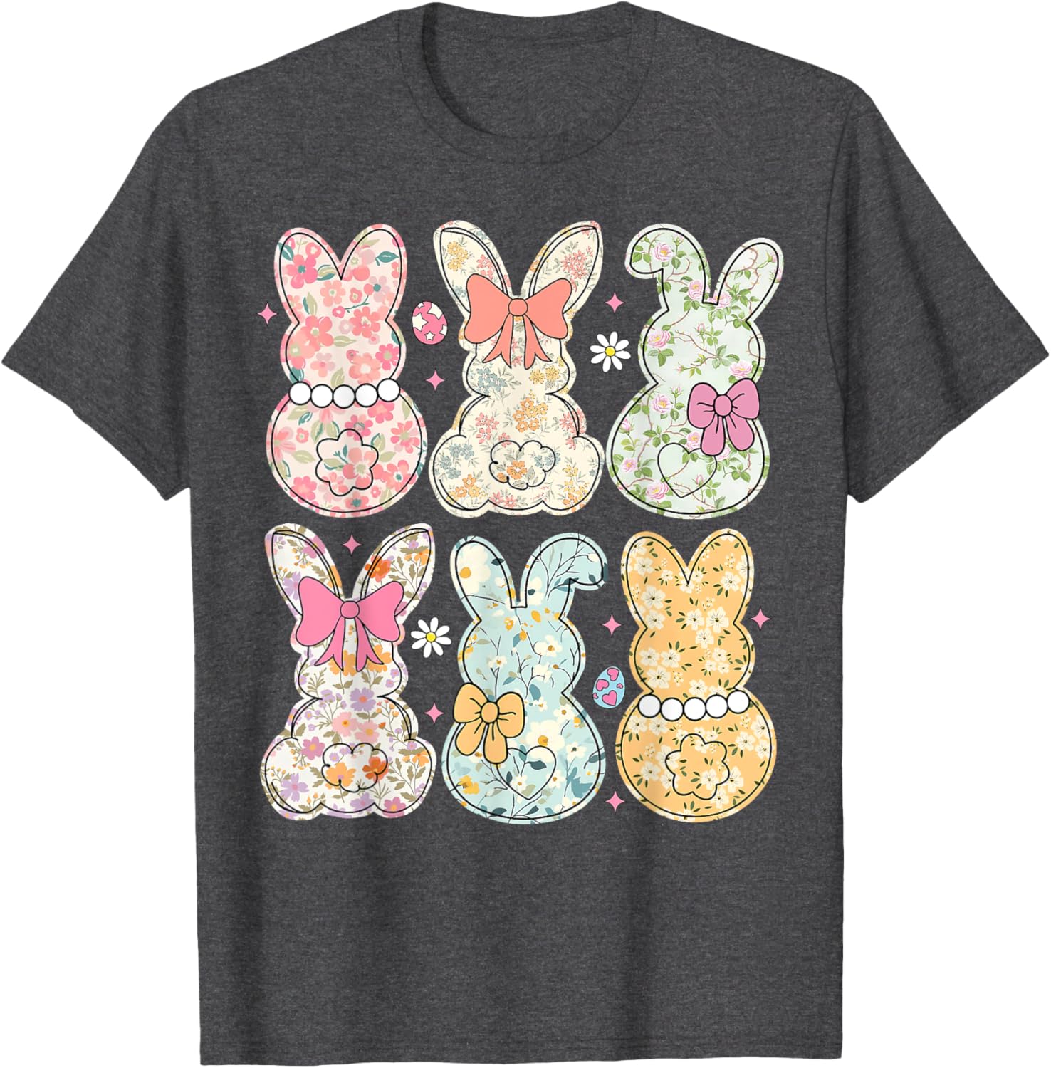 Coquette Bow Easter Bunny Retro Boho Flower T-Shirt for Women and Girls - 9