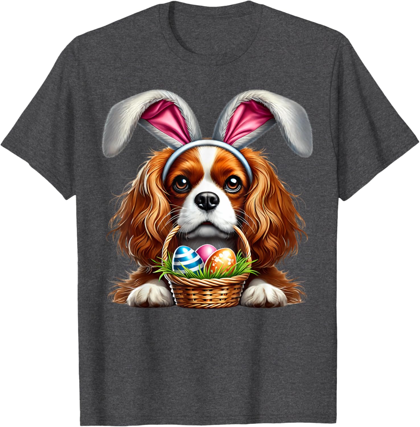 Cute Bunny Ear Cavalier King Charles Spaniel Easter Eggs T-Shirt - 11