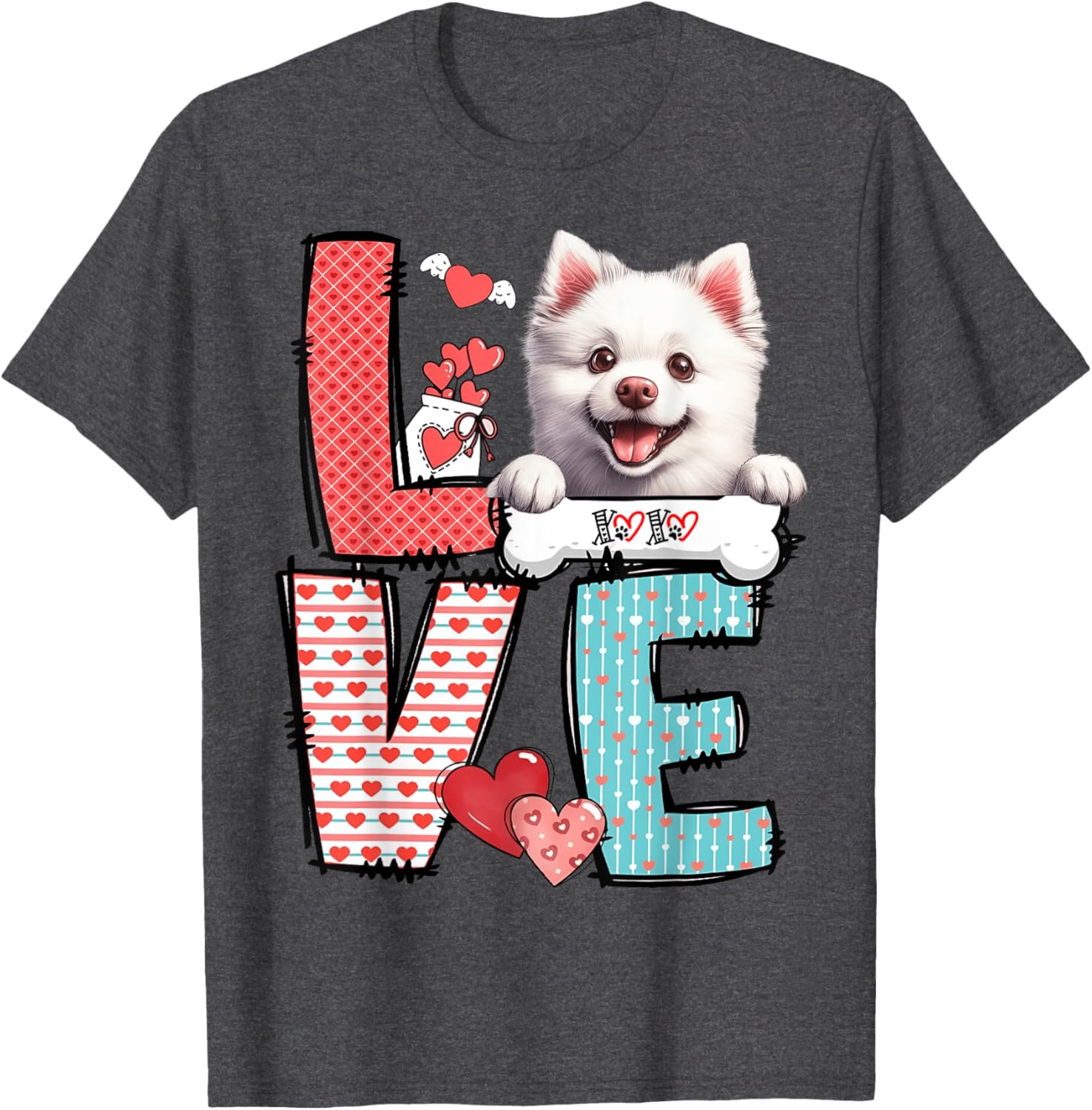 Love American Eskimo Dog Valentine's Day T-Shirt for Dog Lovers - 20
