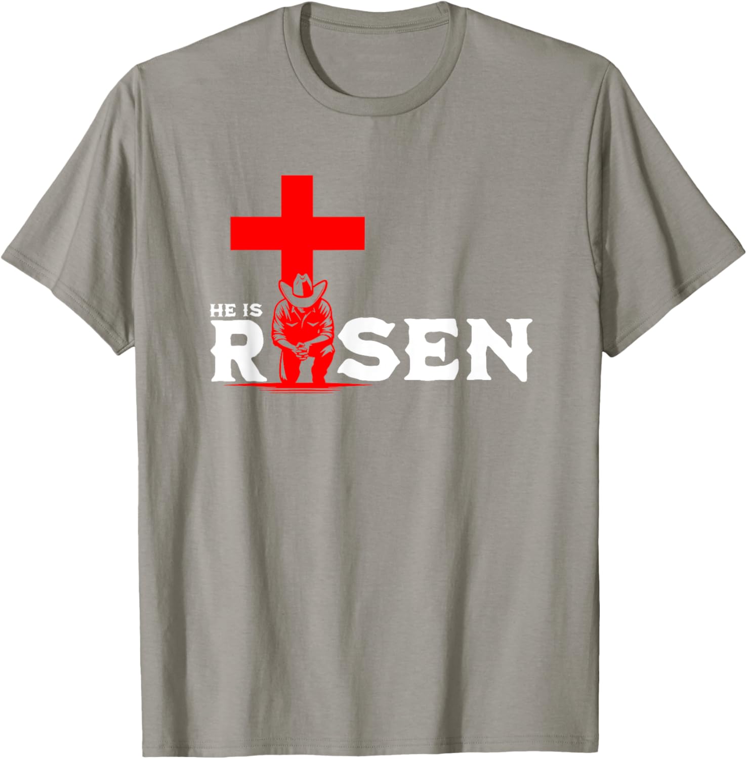 Cowboy Kneeling Cross Easter Risen Christian Jesus T-Shirt for All - 5