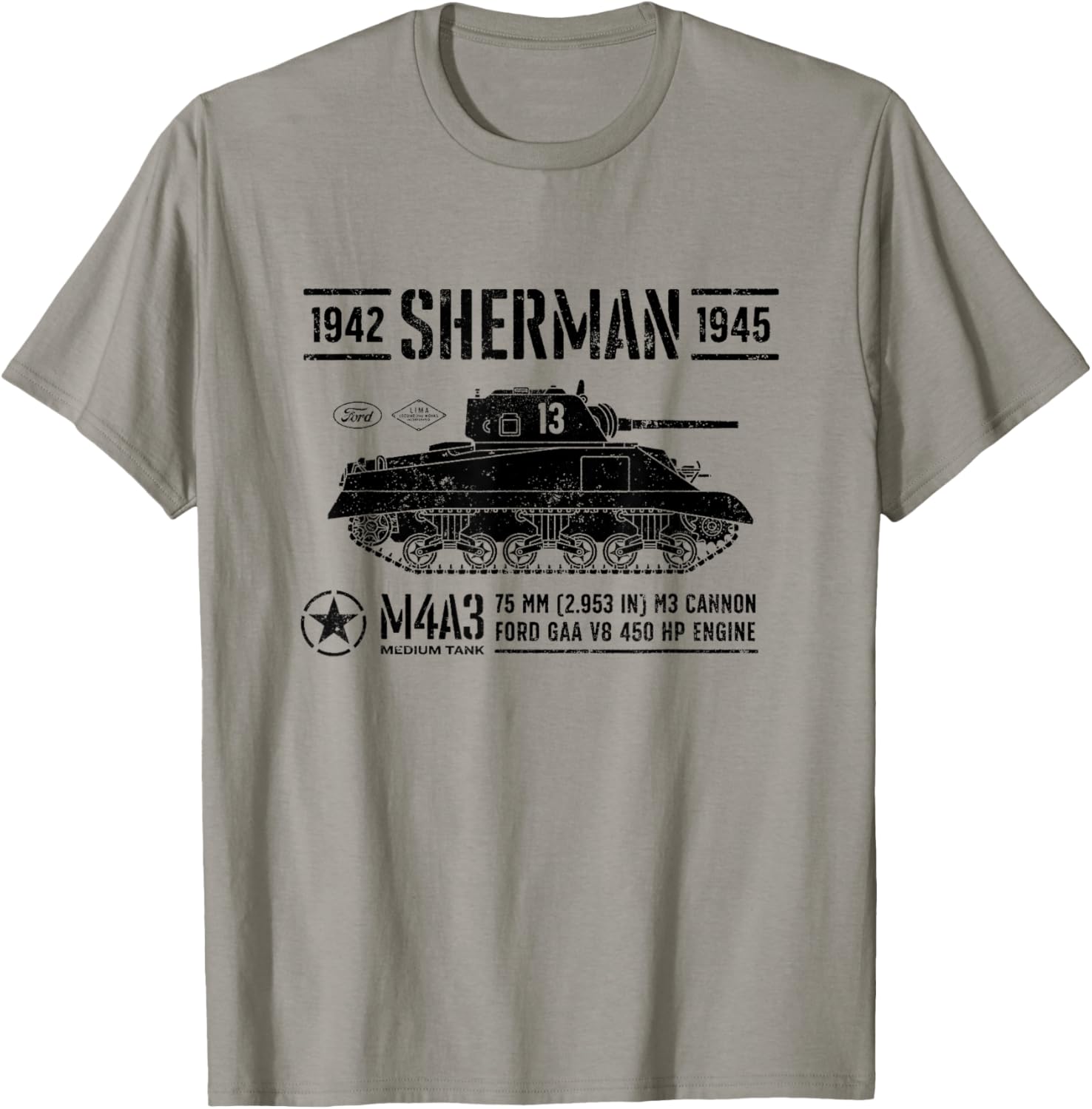 Sherman M4A3 WWII Vintage Tank T-Shirt for Military History Fans - 6