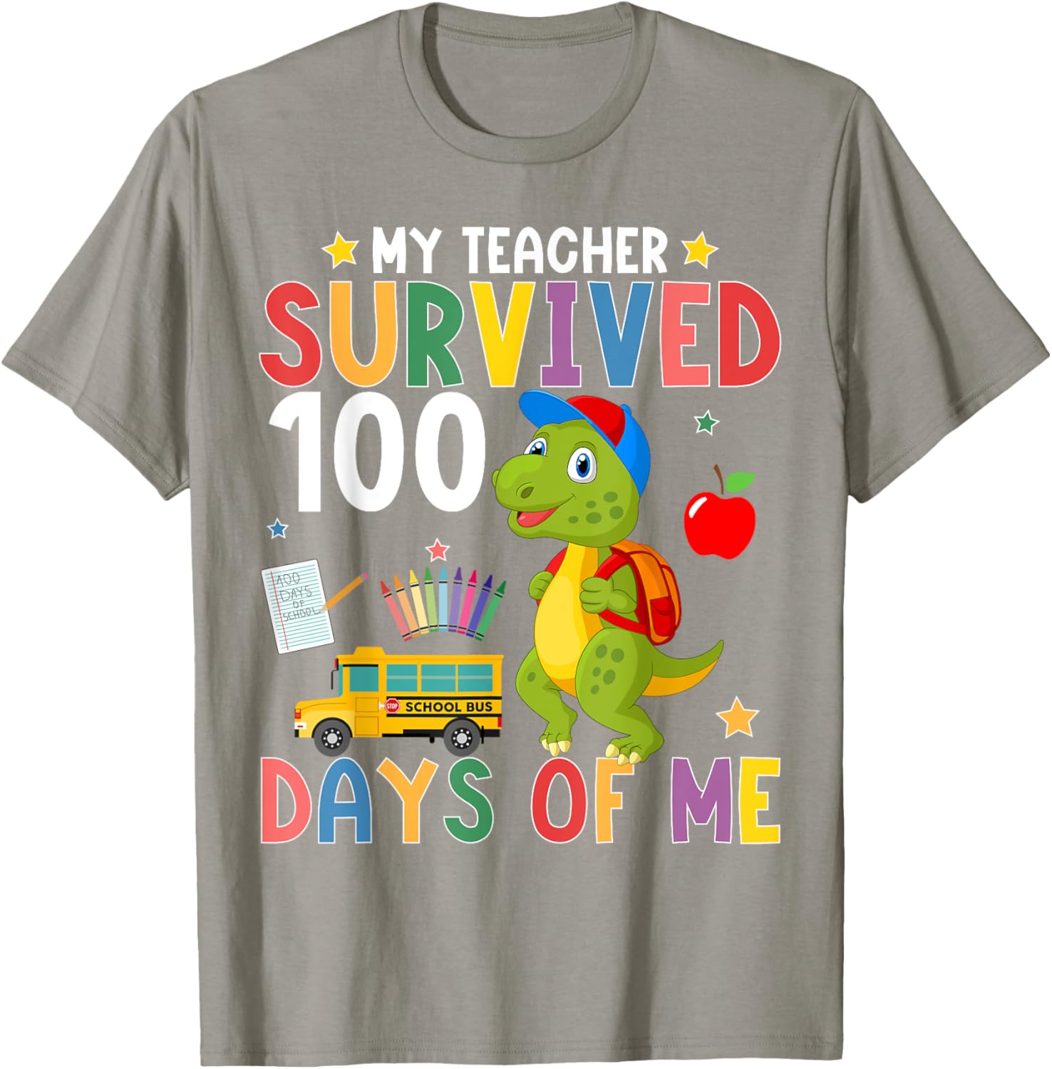 My Teacher Survived 100 Days Dino T-Shirt for 100th Day of School - 16