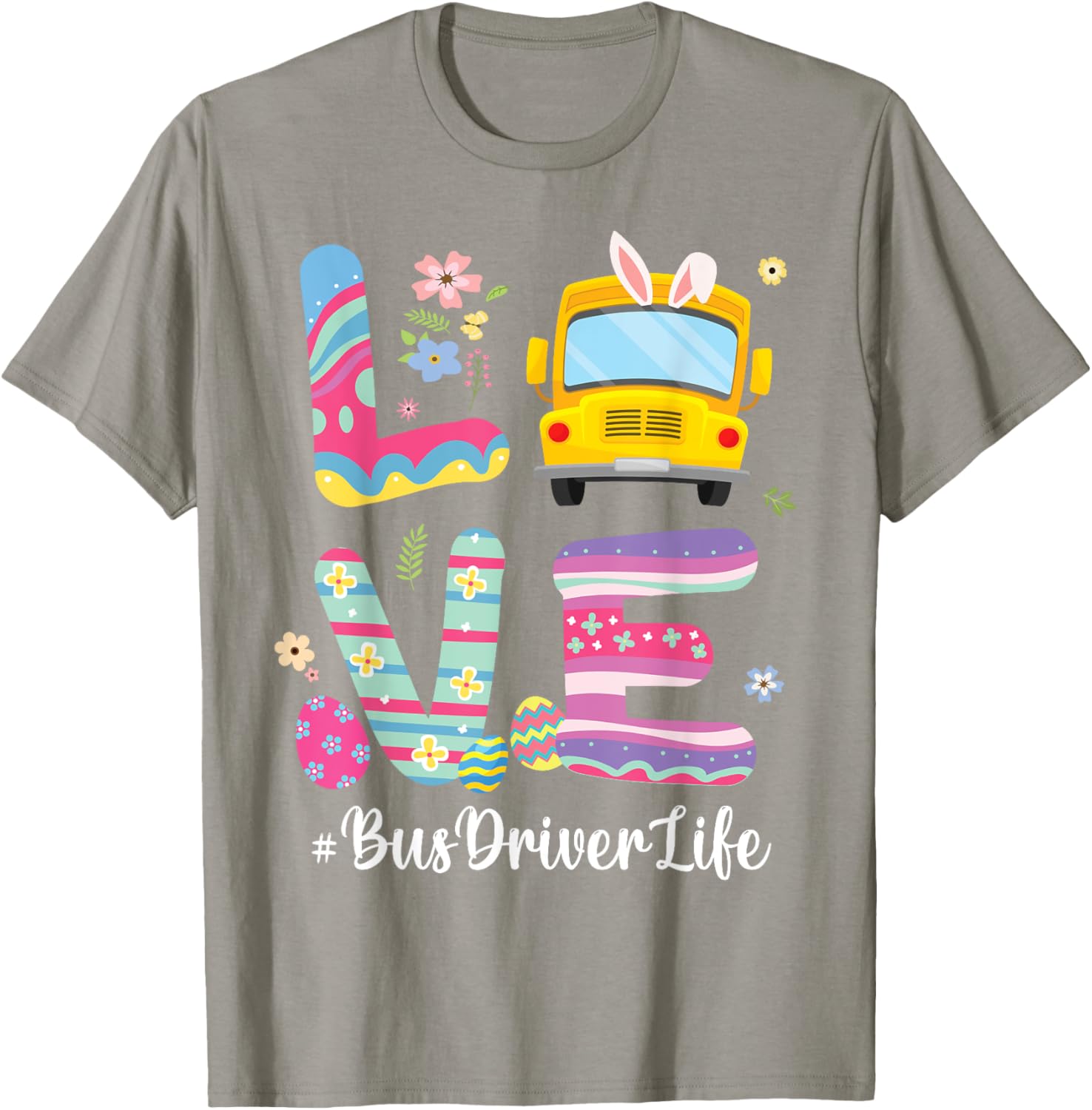 Bus Bunny Flowers Easter Eggs T-Shirt for Fun School Bus Drivers - 17