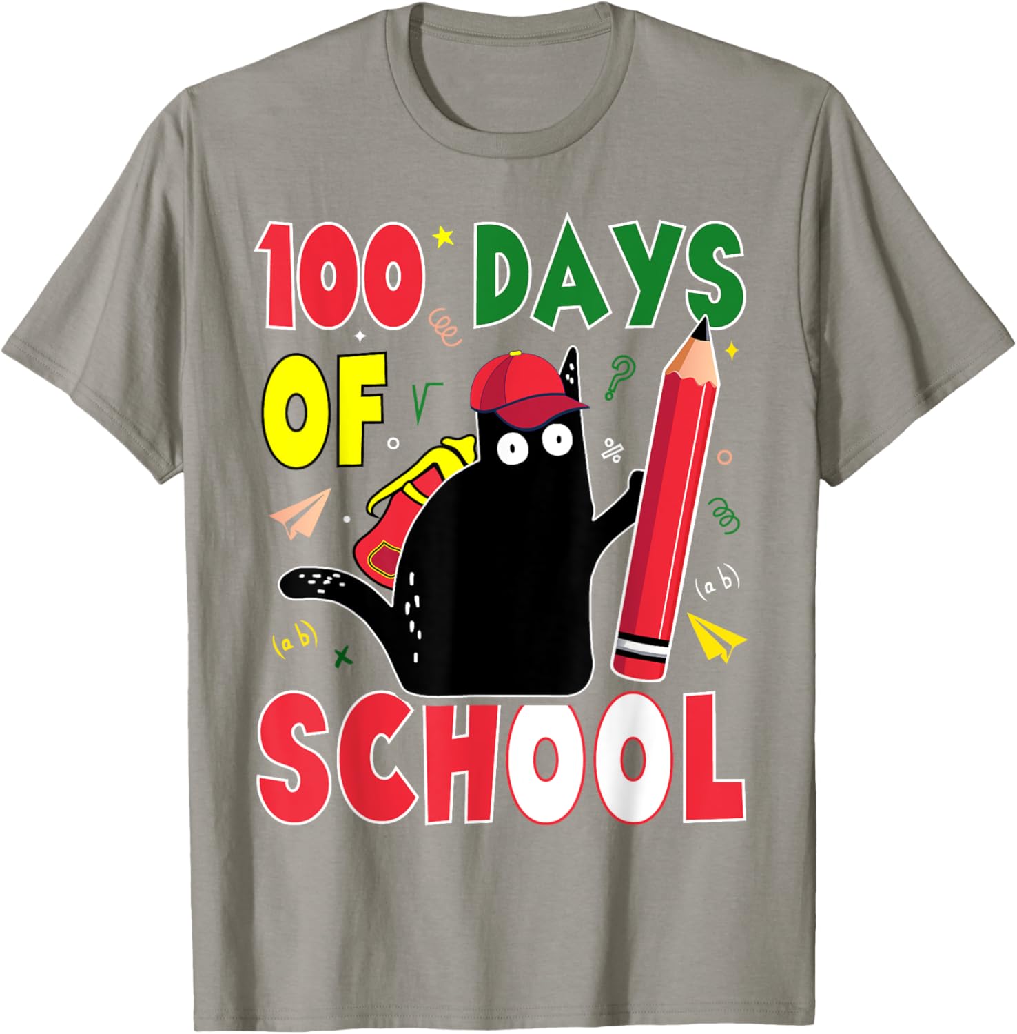 Funny Cat 100 Days of School T-Shirt for Kids and Adults - 18