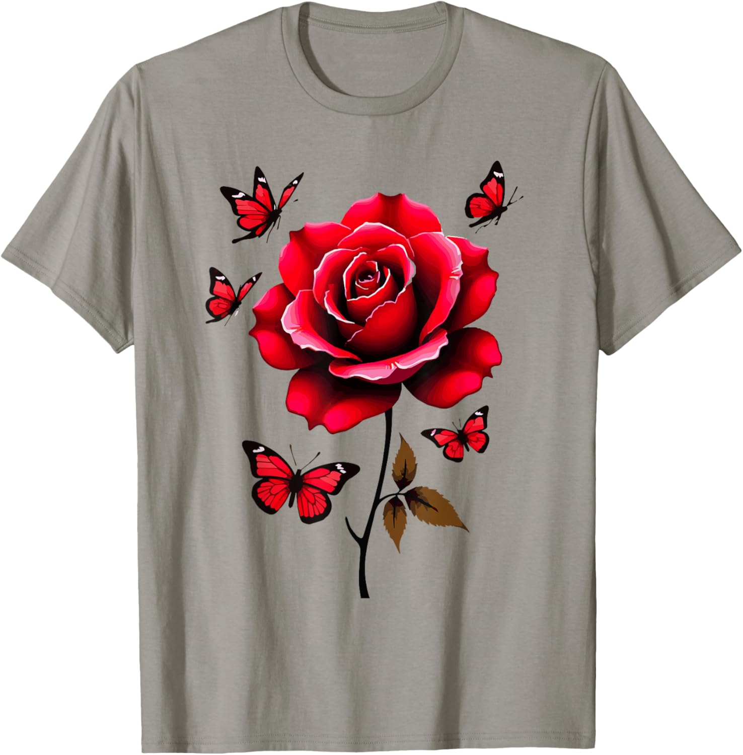 Red Rose and Butterflies Floral Spring T-Shirt for Aesthetic Lovers - 14