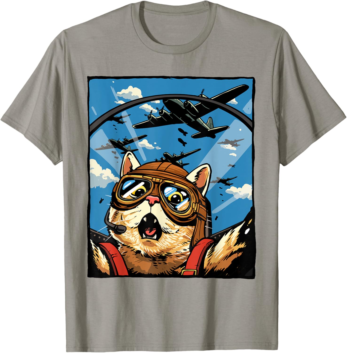 Funny Cat Pilot Jet Fighter T-Shirt for Cat Lovers and Meme Fans - 15