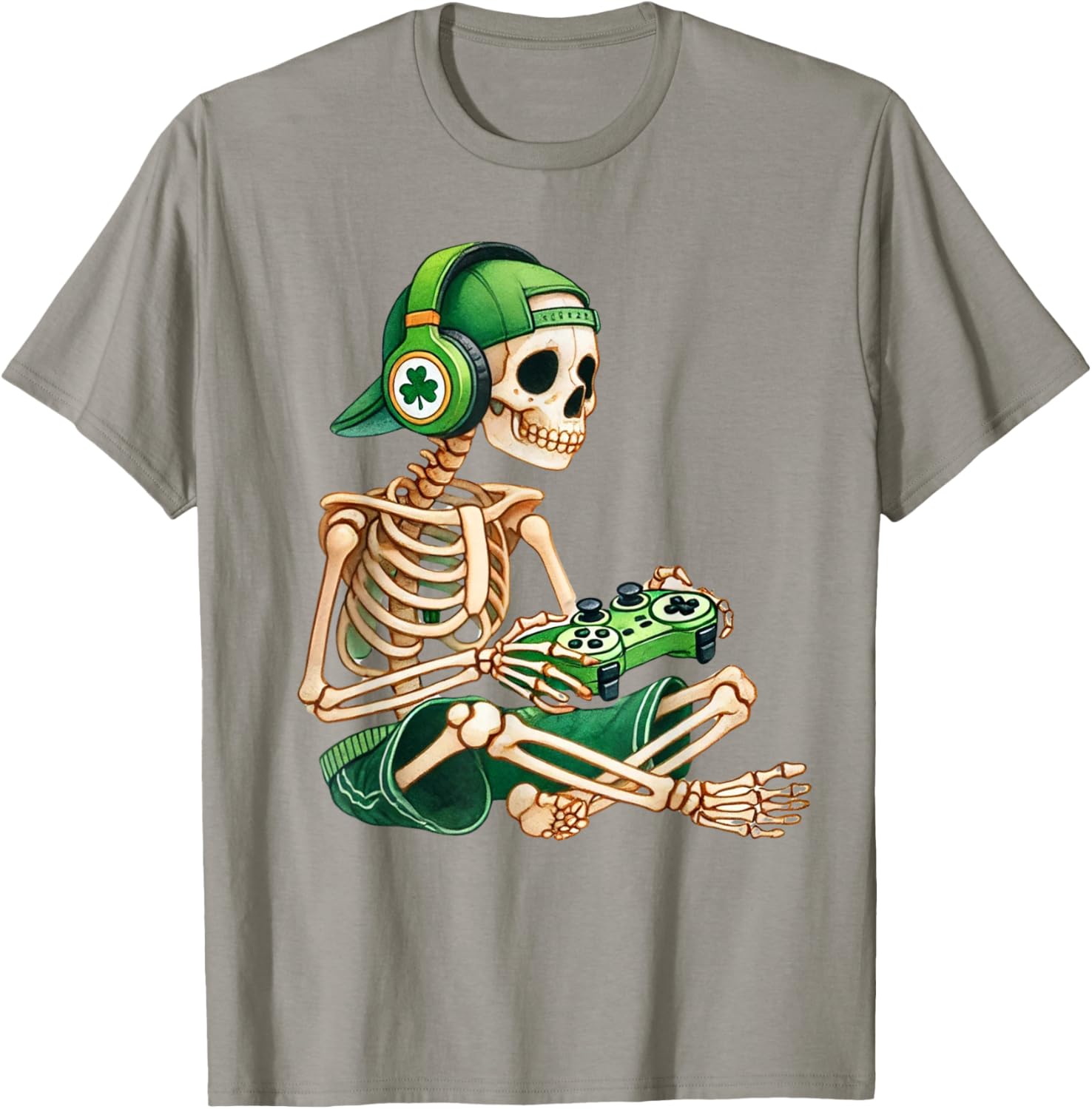St Patricks Day Skeleton Leprechaun Gamer T-Shirt for Boys - 2