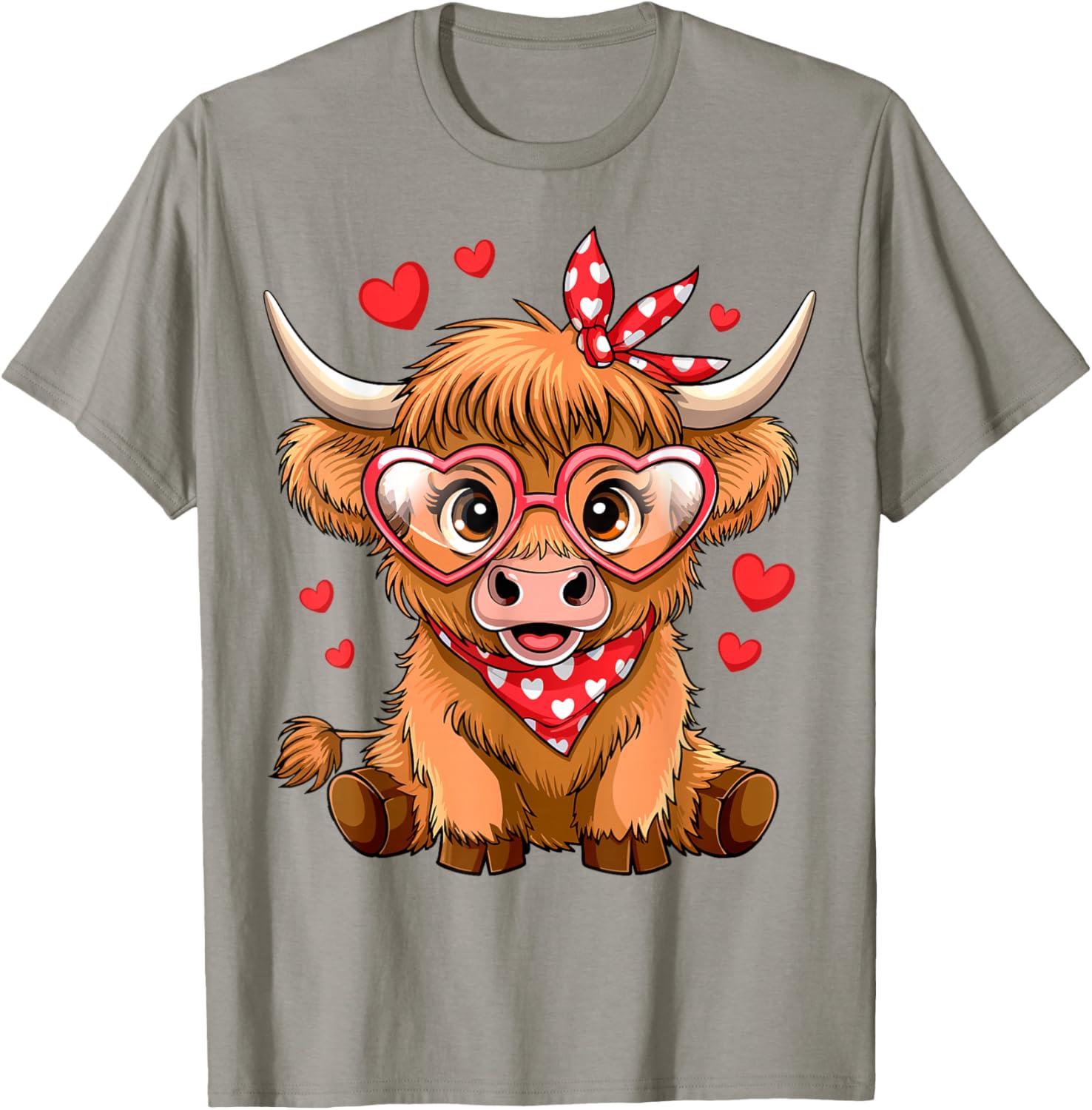 Funny Highland Cow Valentine's Day T-Shirt with Heart Design for Women - 16