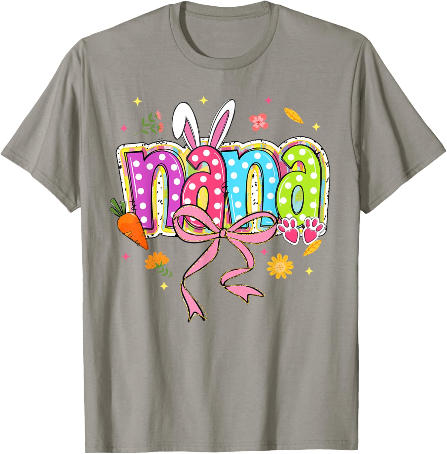 Coquette Bow Nana Bunny Easter T-Shirt for Grandma with Boho Florals - 3
