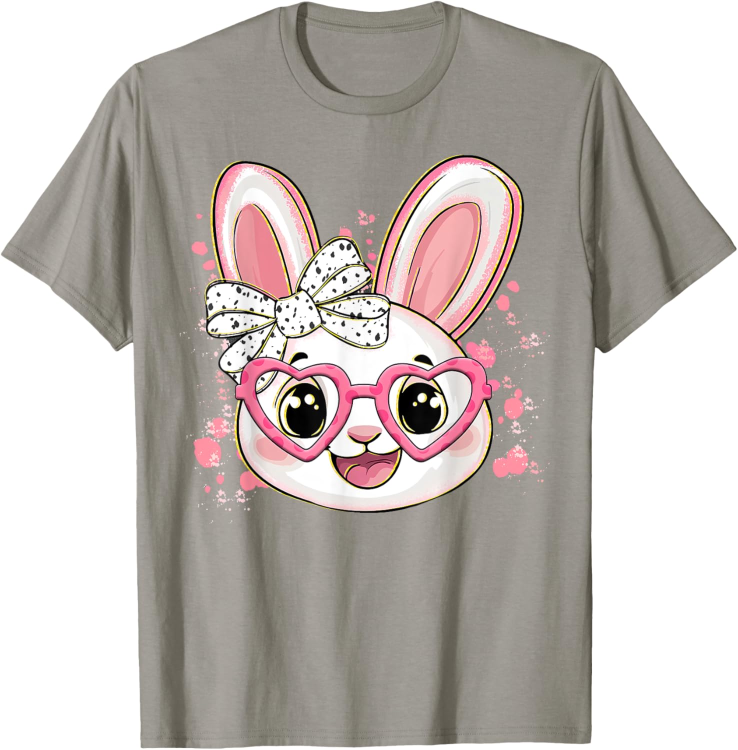 Happy Easter Bow Bunny Glasses T-Shirt for Women and Girls - 13