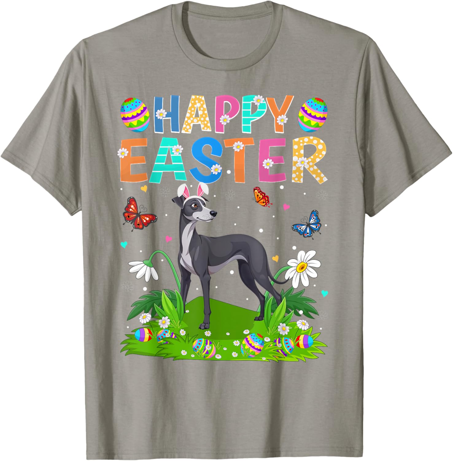 Greyhound Easter Egg Hunt T-Shirt with Bunny Ears for Dog Lovers - 22