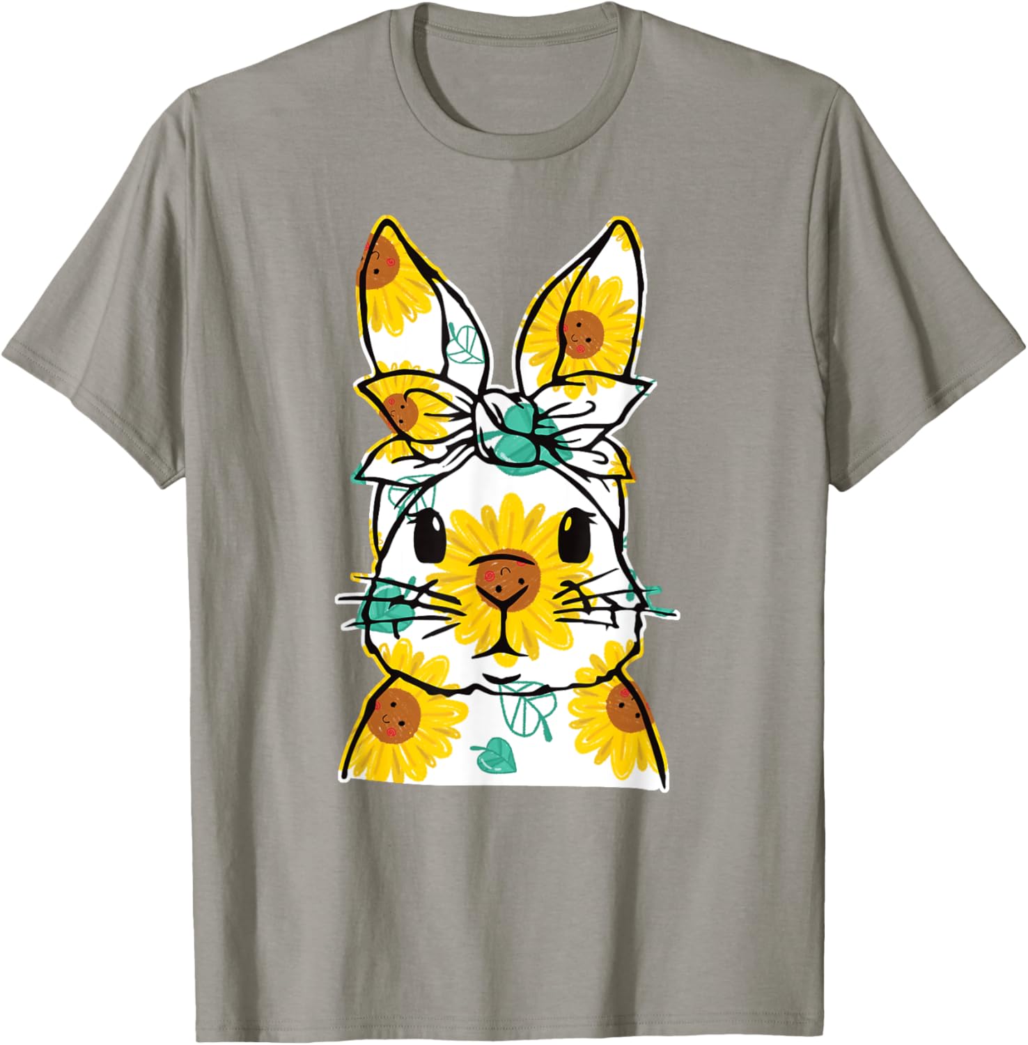 Happy Easter Bunny Sunflower Women's T-Shirt Cute Rabbit Face Design - 8