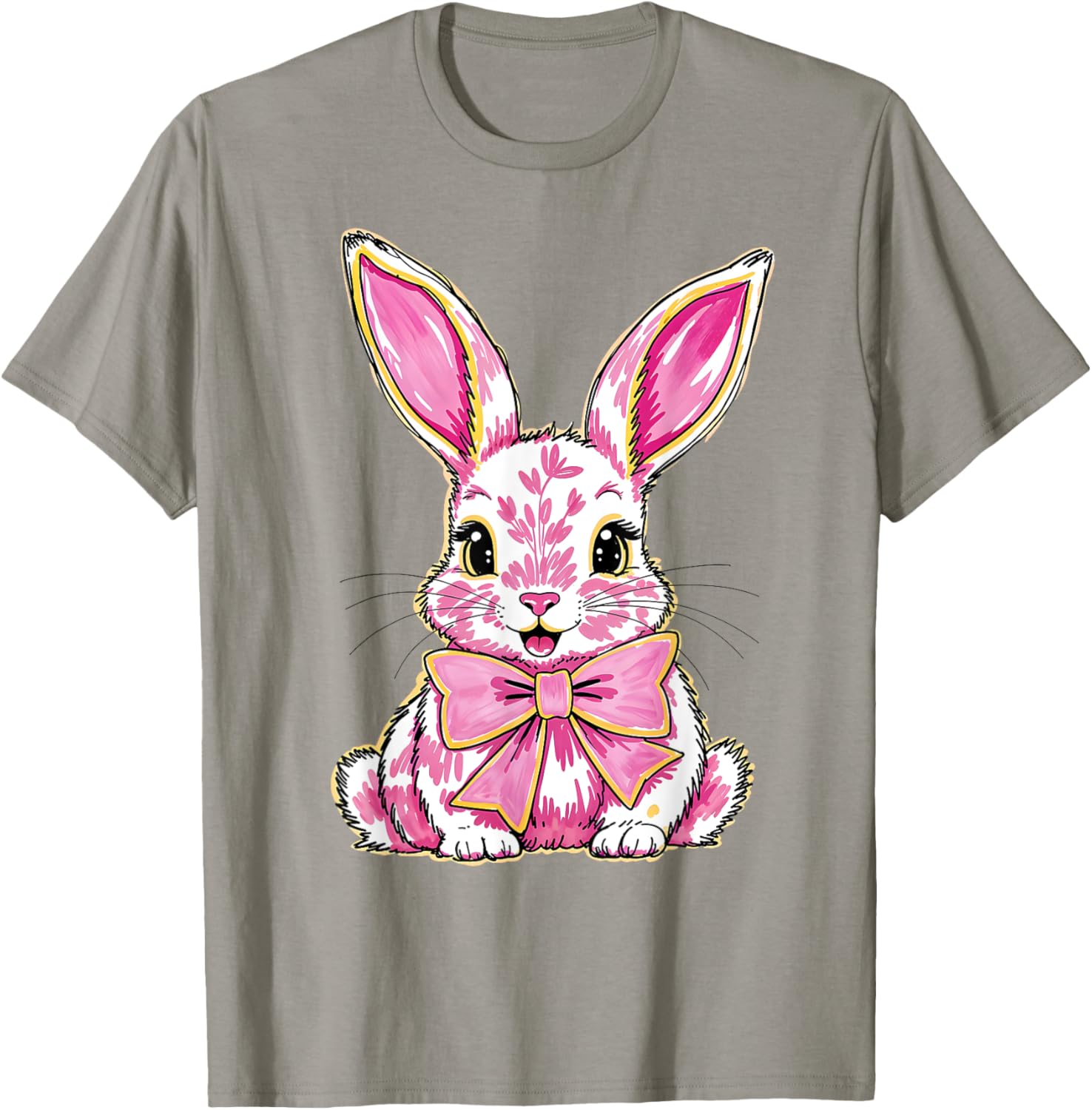 Adorable Pink Coquette Bow Happy Easter Bunny T-Shirt for Women & Teens - 15