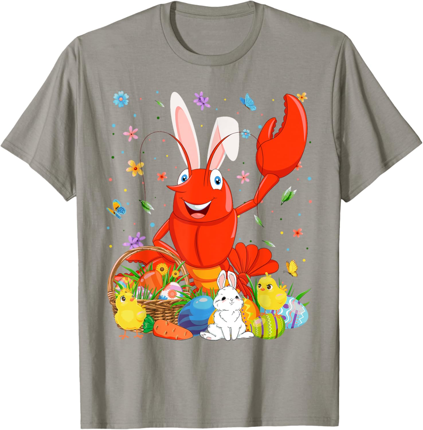 Cute Crawfish Bunny Ears Easter Eggs Basket T-Shirt for Happy Easter Day - 2