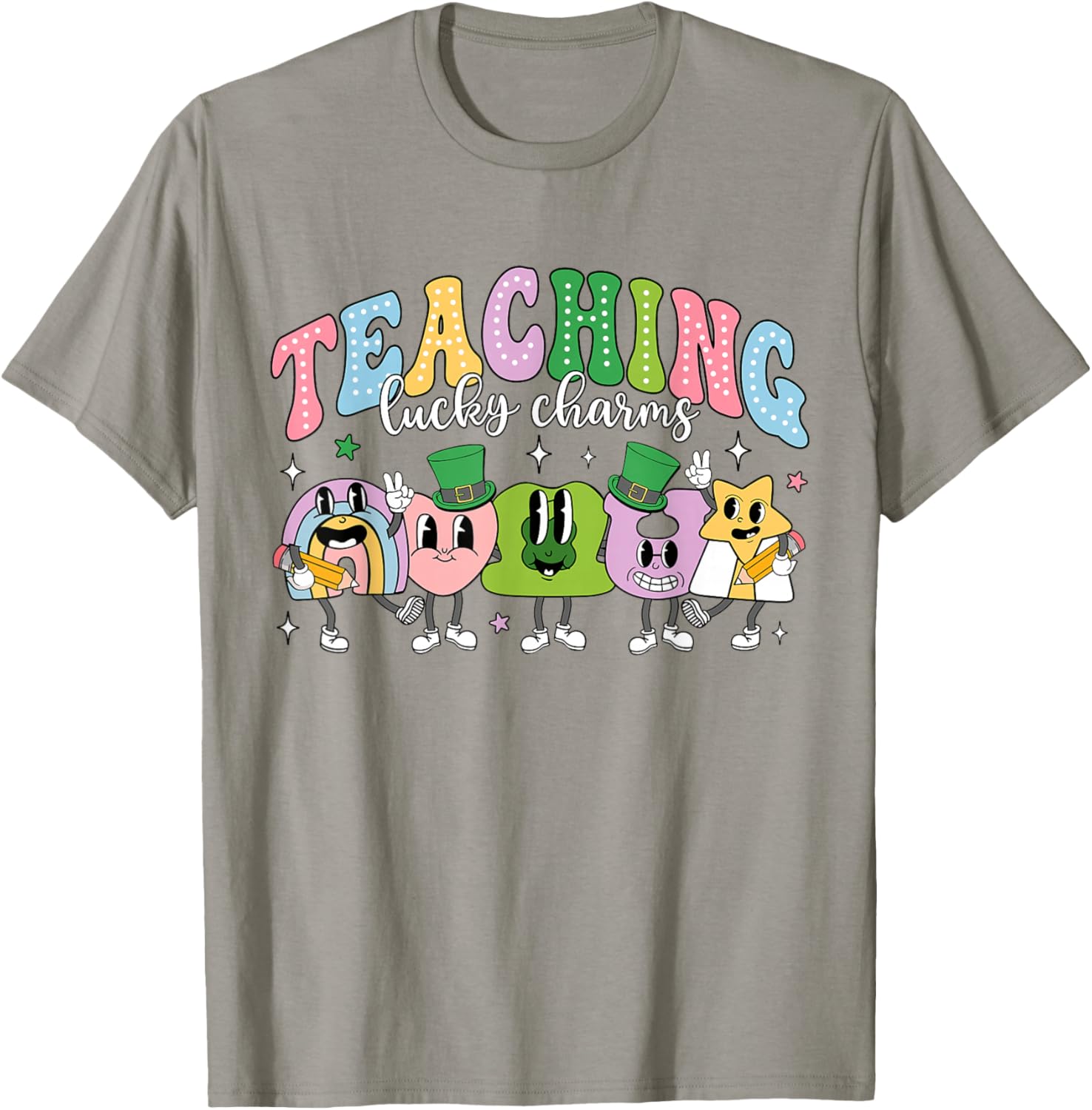 Funny Retro St Patricks Day T-Shirt for Teachers with Lucky Charms Design - 8
