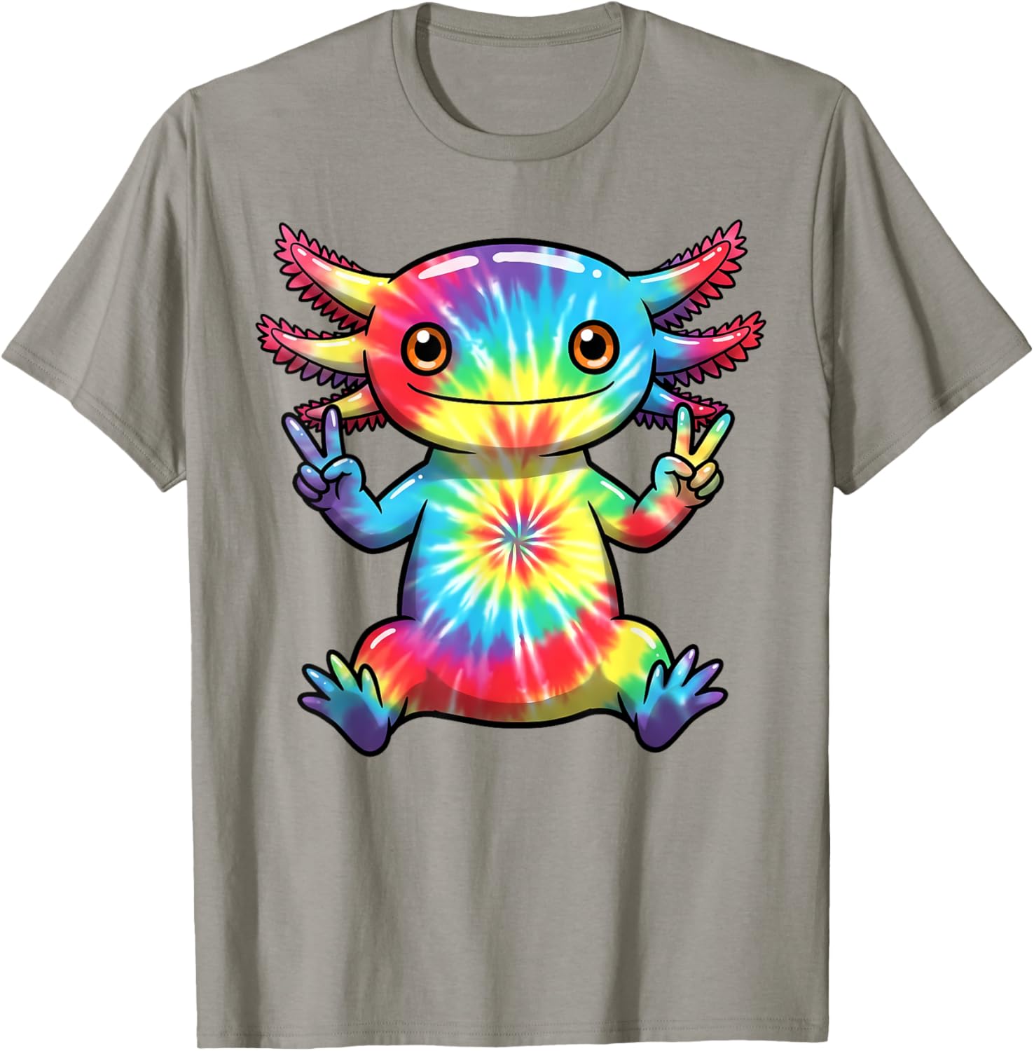 Cute Axolotl Peace Sign Tie-Dye T-Shirt for Colorful Hippie Vibes - 8