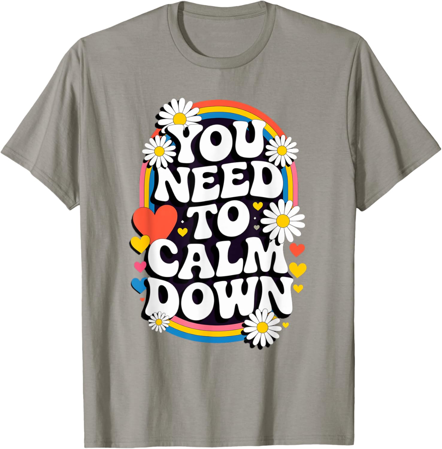 Groovy Rainbow Daisy T-Shirt for Calm Vibes and Fun Gifts - 18