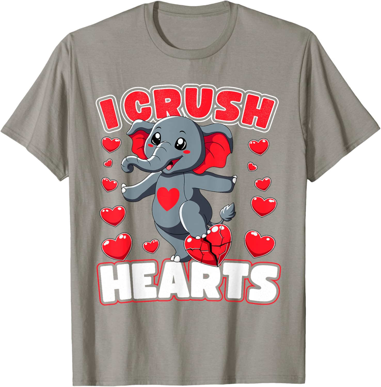 I Crush Hearts Elephant Valentine's Day T-Shirt for Boys and Toddlers - 11