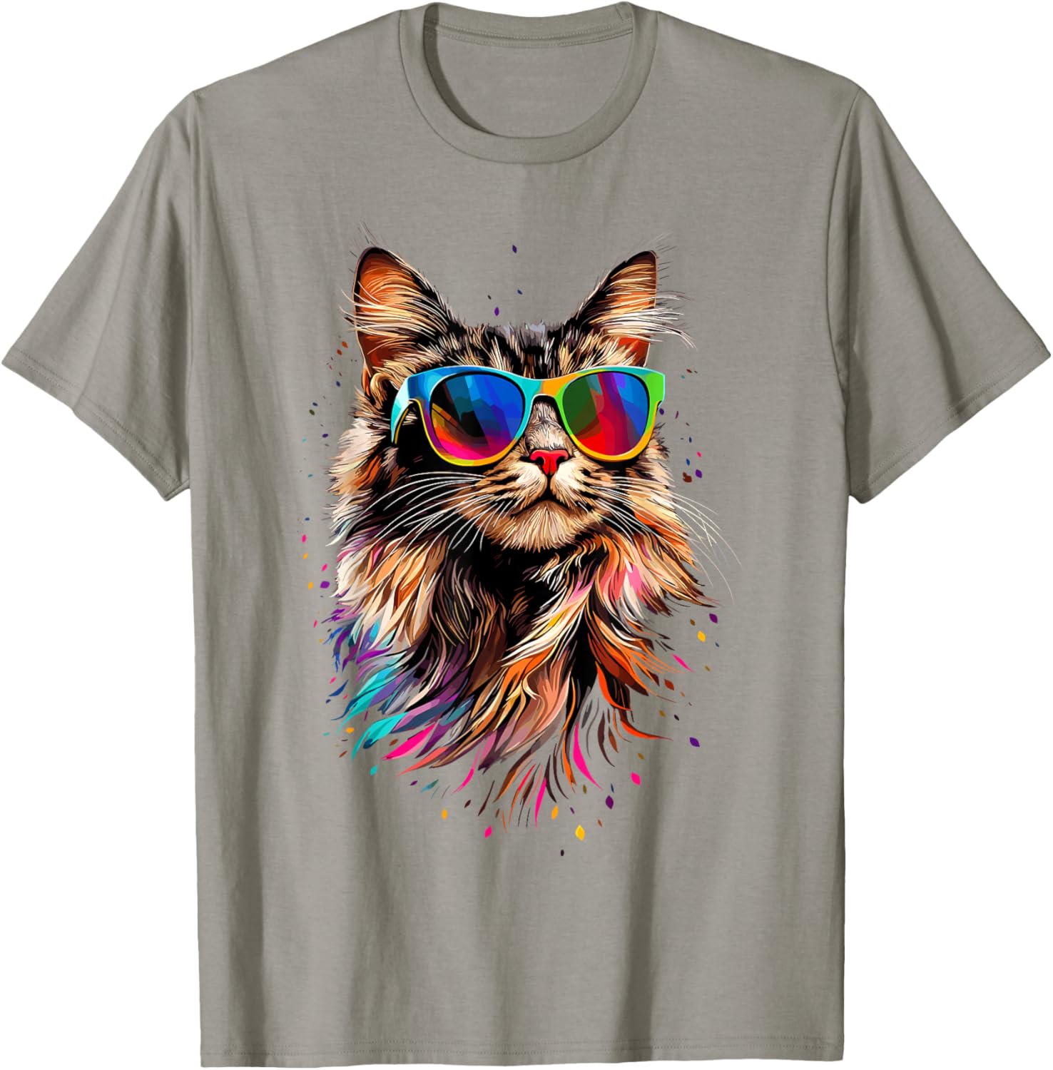 Cute Maine Coon Cat Sunglasses T-Shirt for Cat Lovers - Fun Apparel - 7