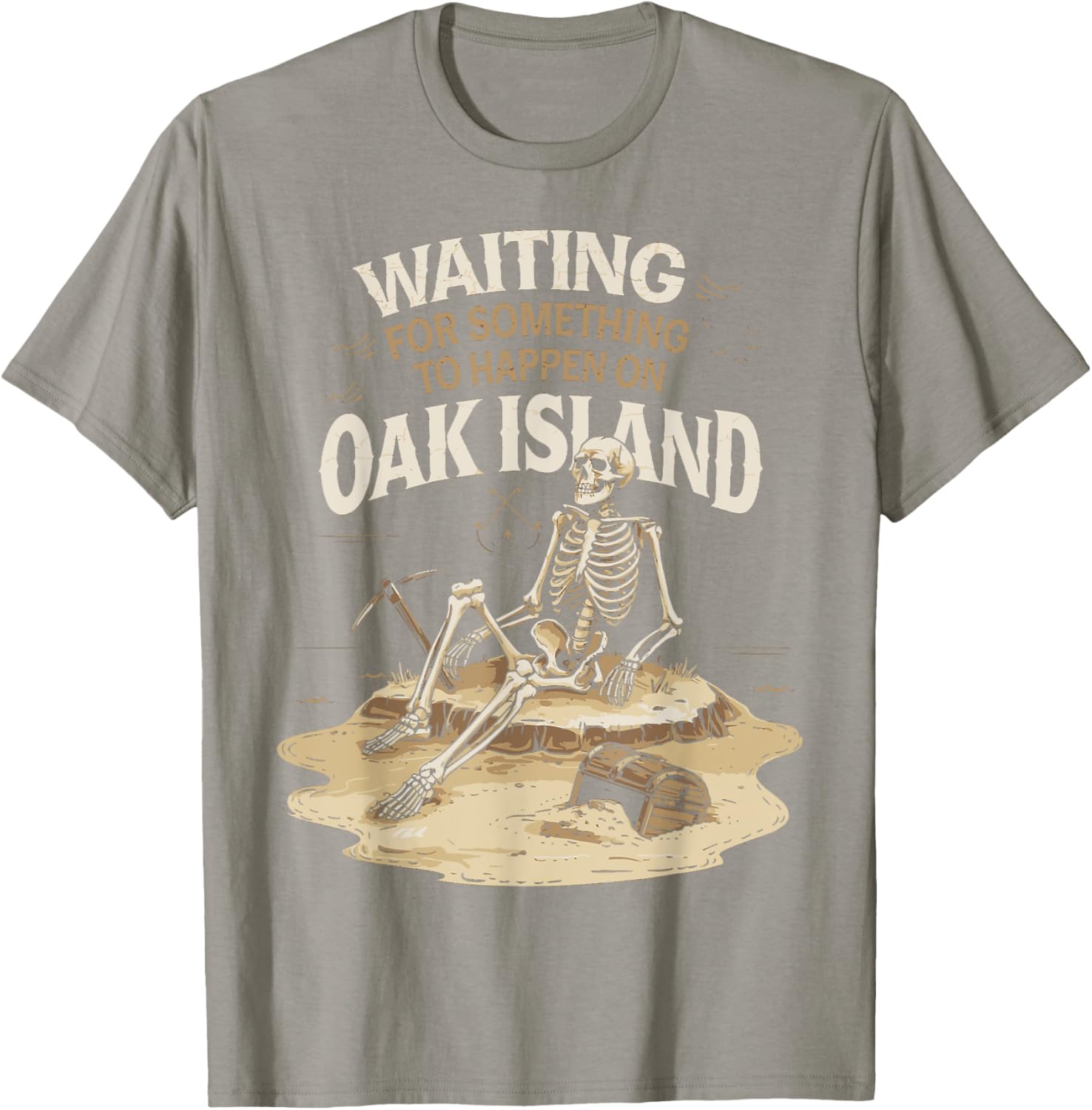 Funny Skeleton T-Shirt Waiting for Adventure on Oak Island - Unique Apparel - 1