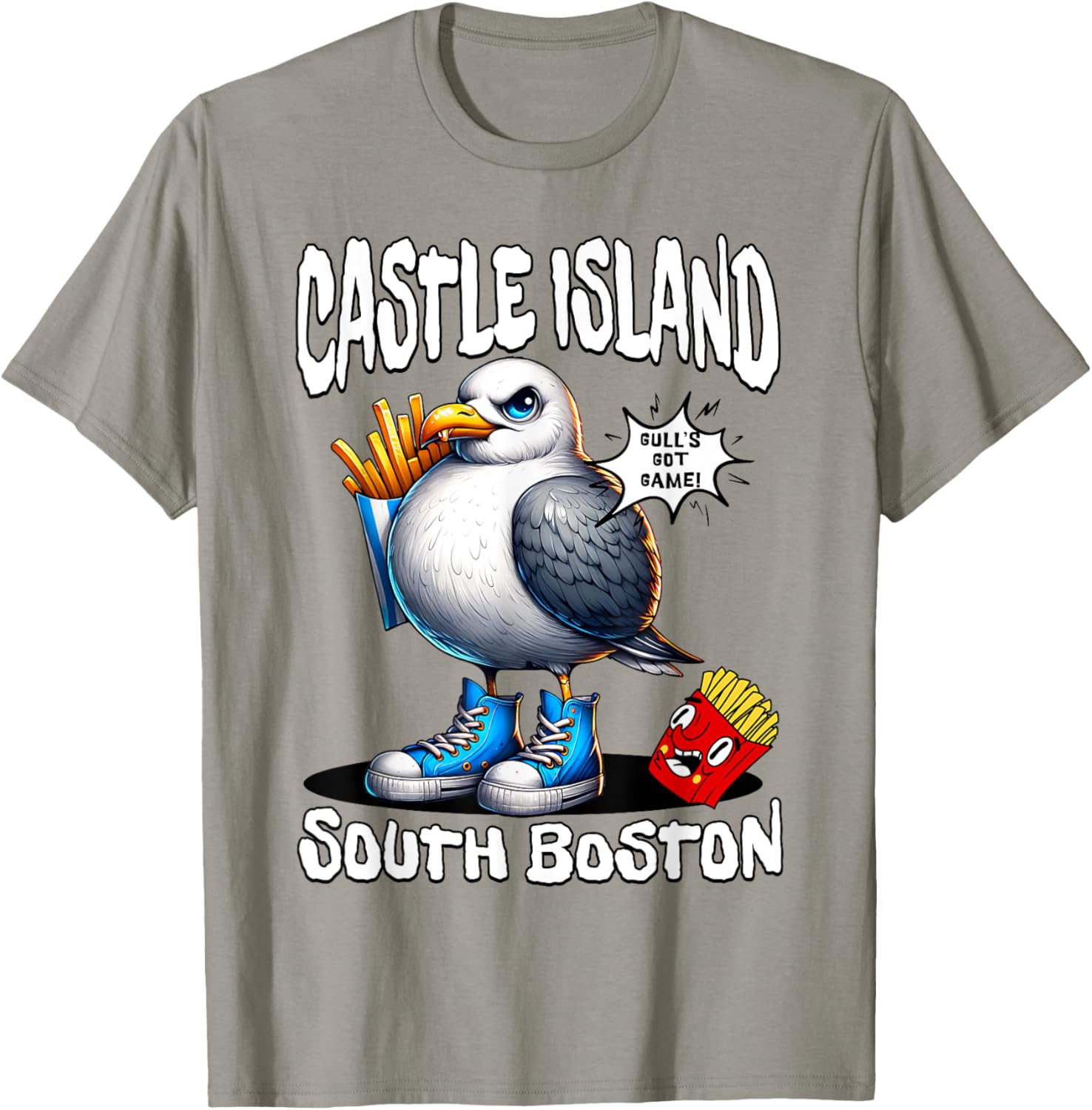Funny Castle Island Seagull French Fries T-Shirt for Food Lovers - 18