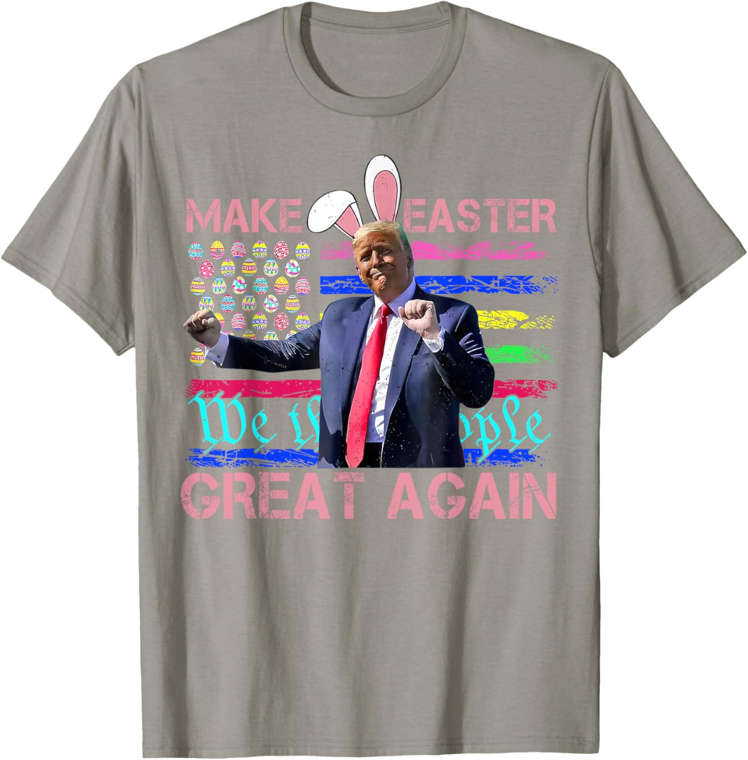 Funny Trump Dancing Easter T-Shirt with USA Flag for Holiday Fun - 25