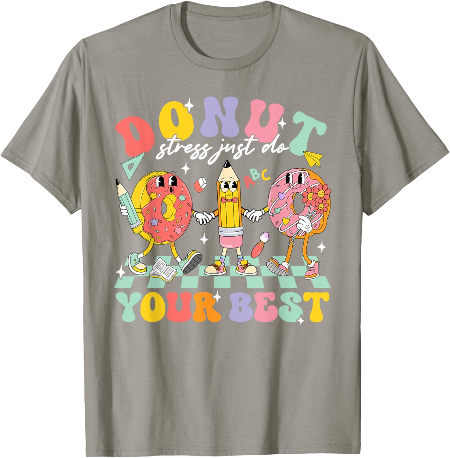 Groovy Donut Stress Test Day T-Shirt for Kids and Teachers Fun Style - 1