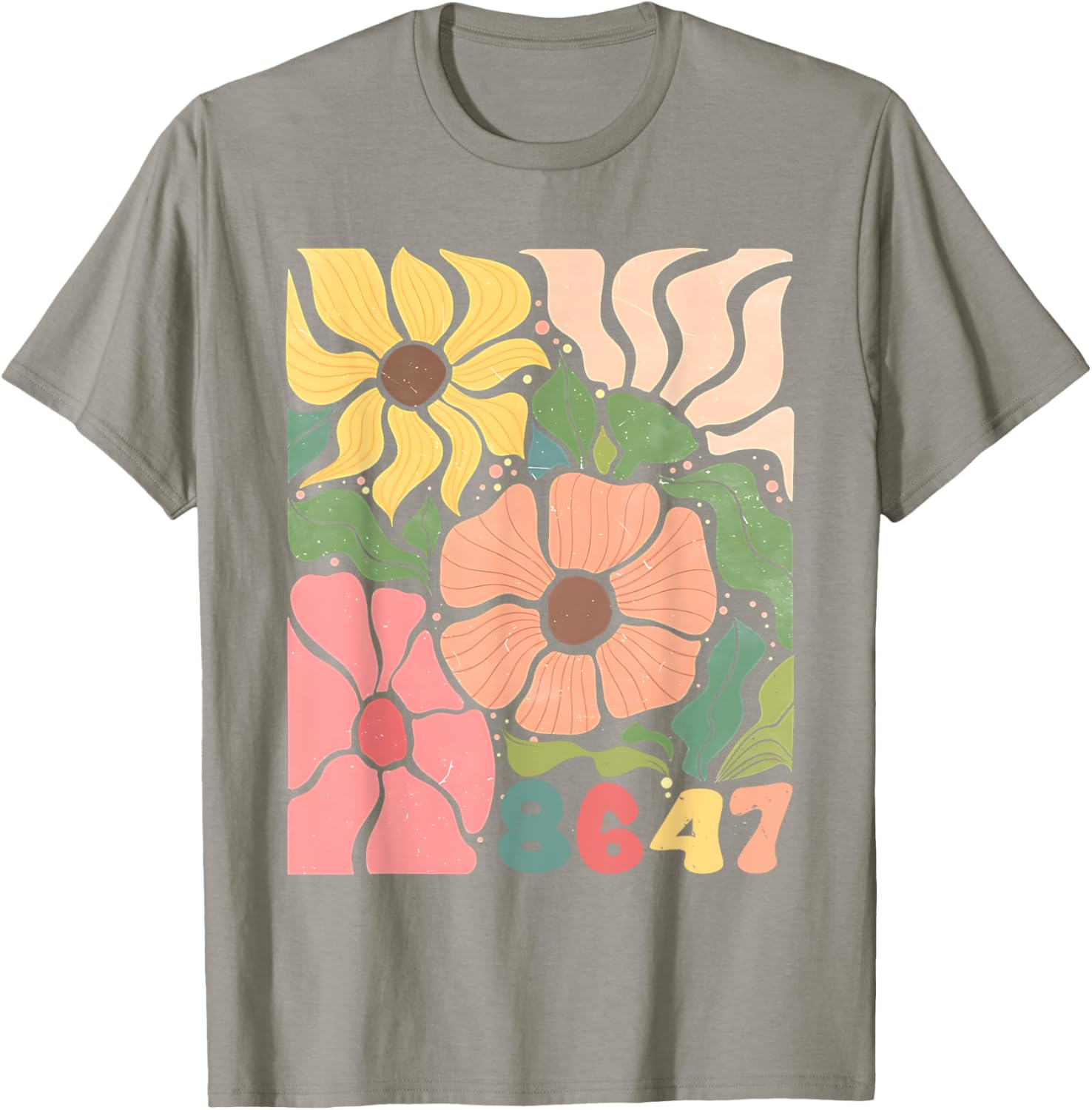 Boho Style Floral T-Shirt with Subtle Anti Trump Design for Women - 19