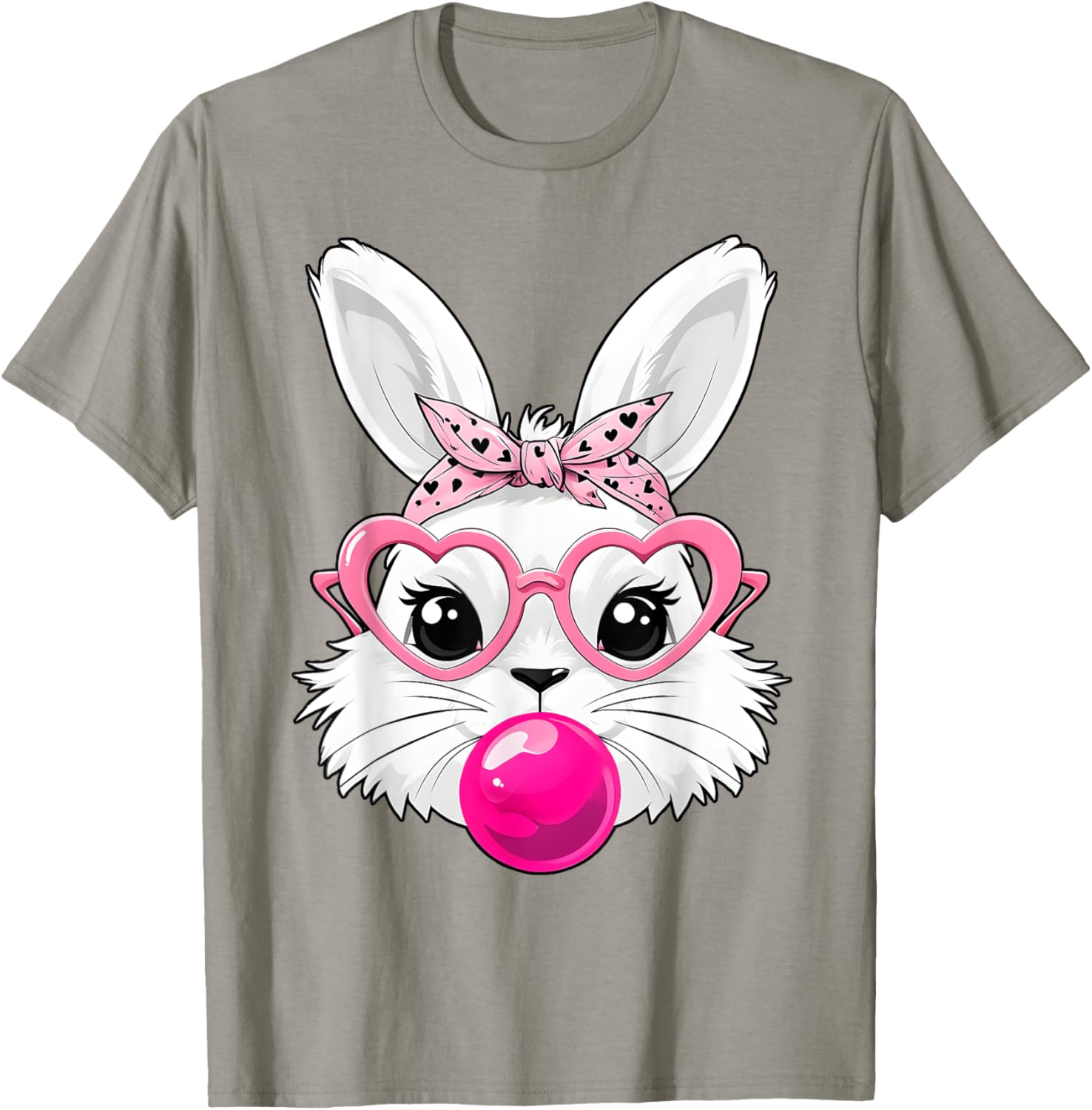 Cute Bunny Face T-Shirt with Heart Glasses for Easter Day Fun - 28