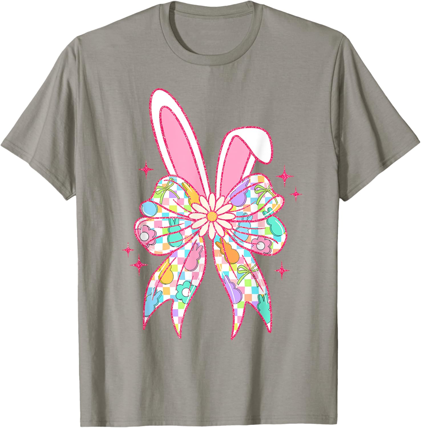 Groovy Checkered Bunny Bow Ears T-Shirt for Girls and Teens - 9