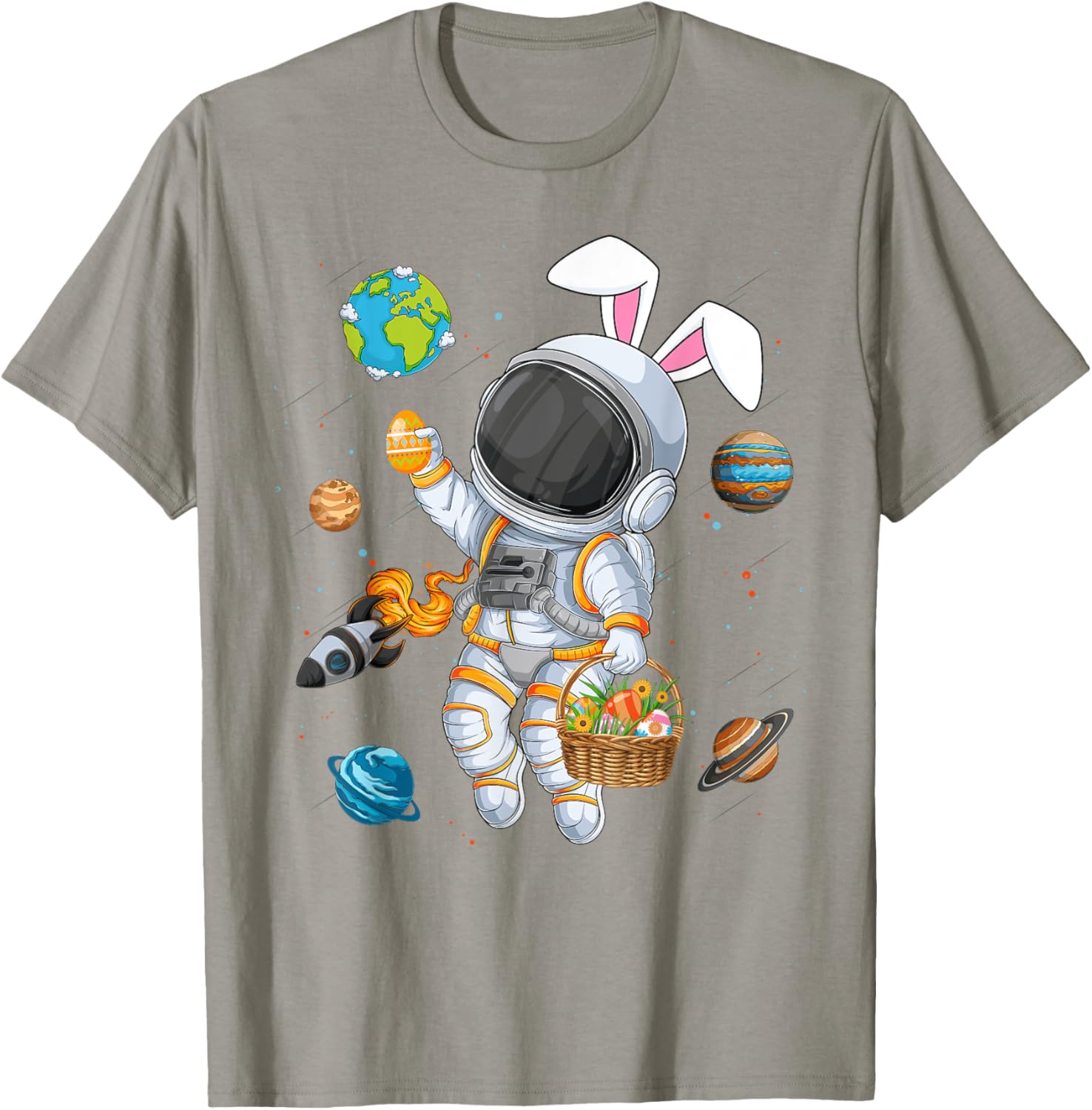 Funny Astronaut Bunny Ears Easter T-Shirt for Boys and Kids - 7