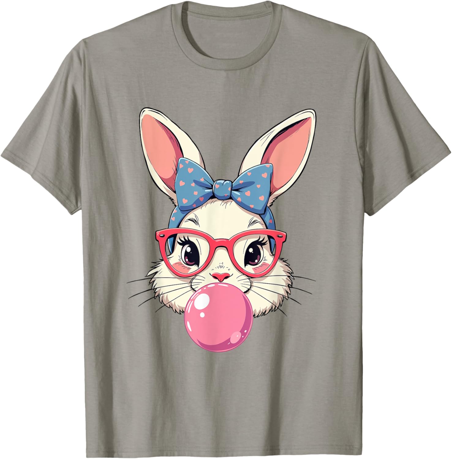 Cute Bunny Face T-Shirt with Heart Glasses and Bandana for Easter Fun - 28