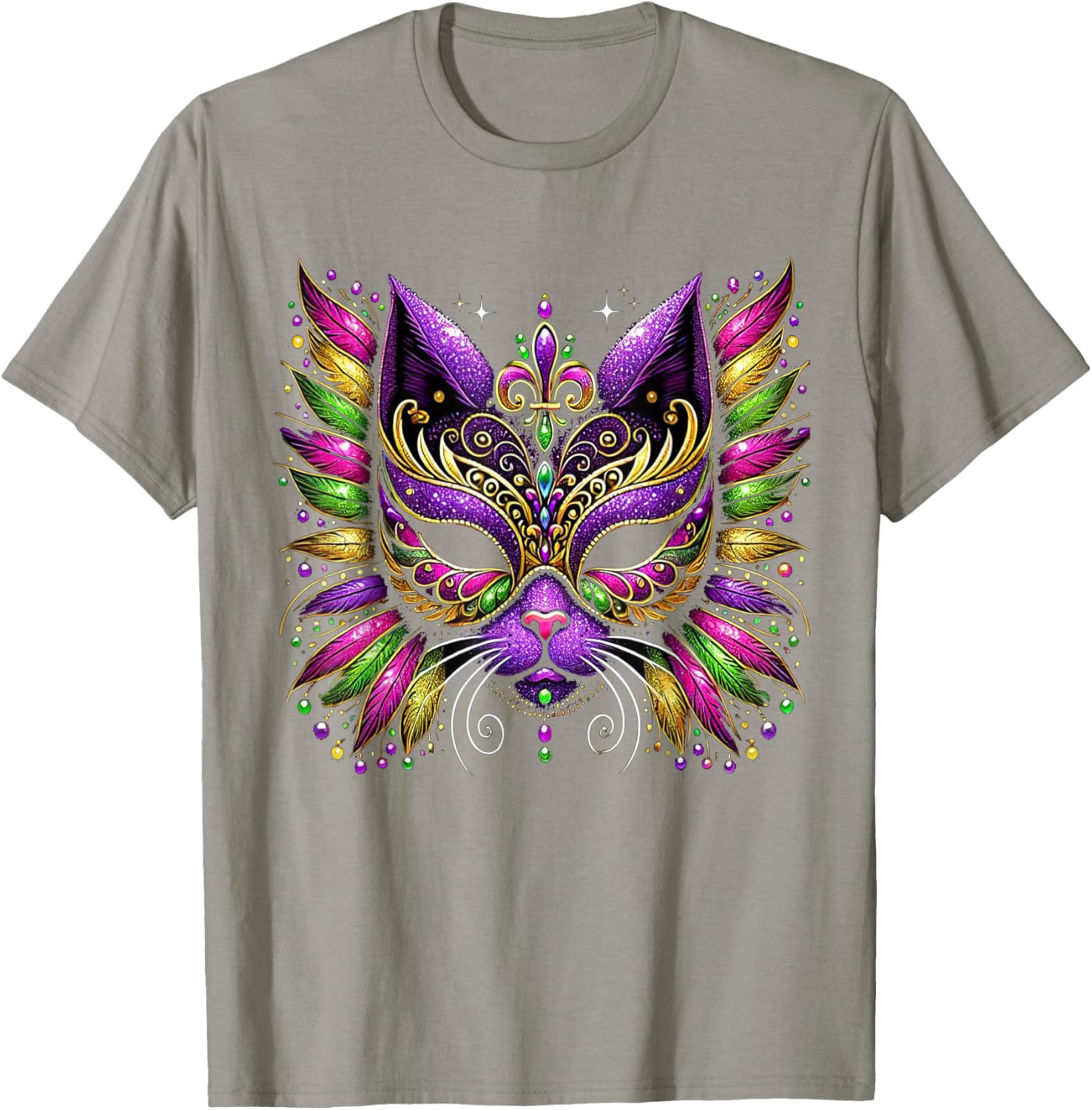 Mardi Gras Cat Mask T-Shirt for Women and Kids Perfect for 2025 Celebrations - 3