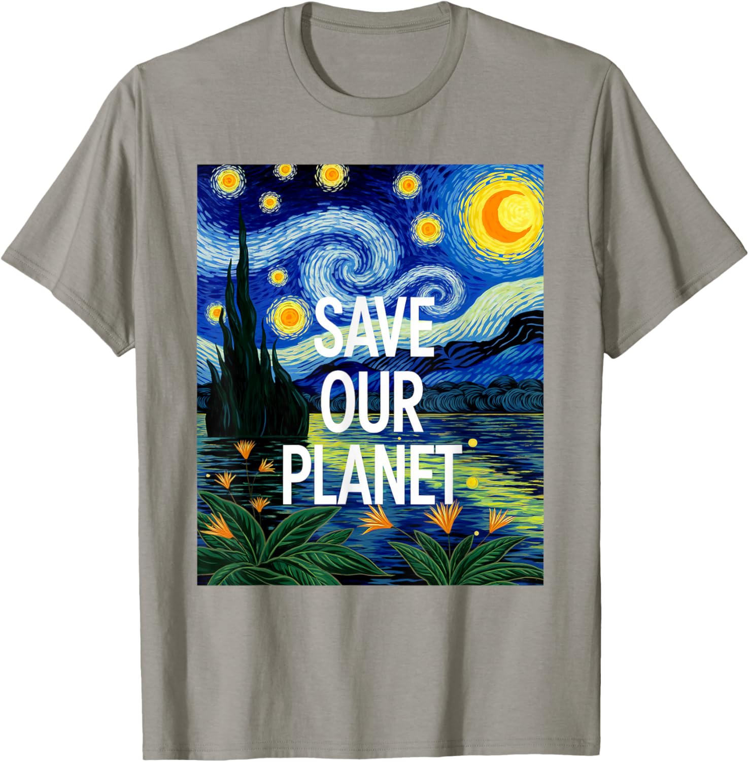 Save Our Planet Starry Night Nature Art T-Shirt for Eco Activists - 1