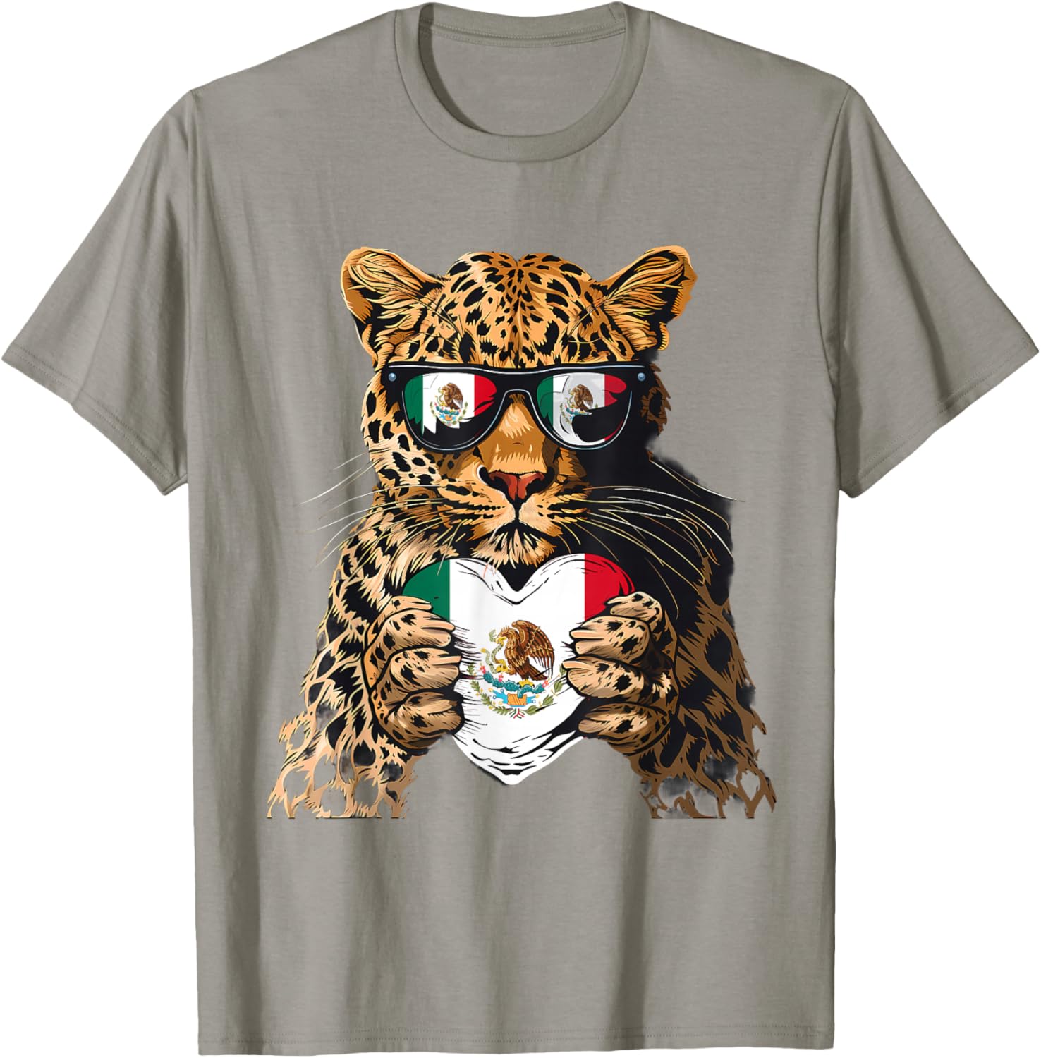 Mexico Flag Heart Leopard Sunglasses T-Shirt for Proud Mexican Roots - 13