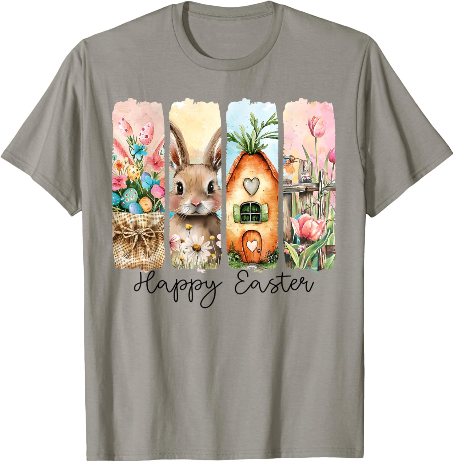 Retro Bunny Easter T-Shirt with Floral Eggs for Spring Celebrations - 8