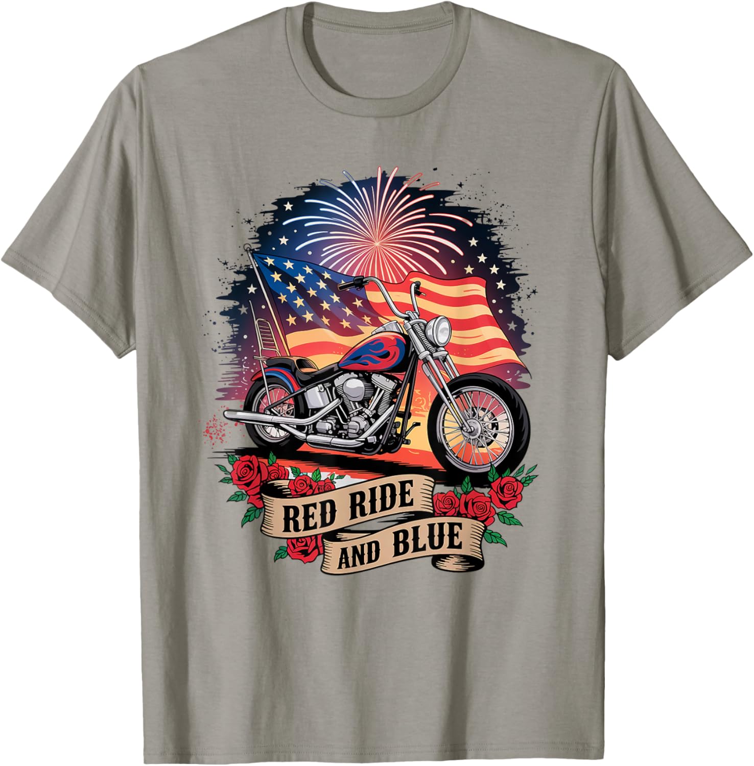 Patriotic USA Biker T-Shirt with American Flag Red Ride & Blue Design - 5