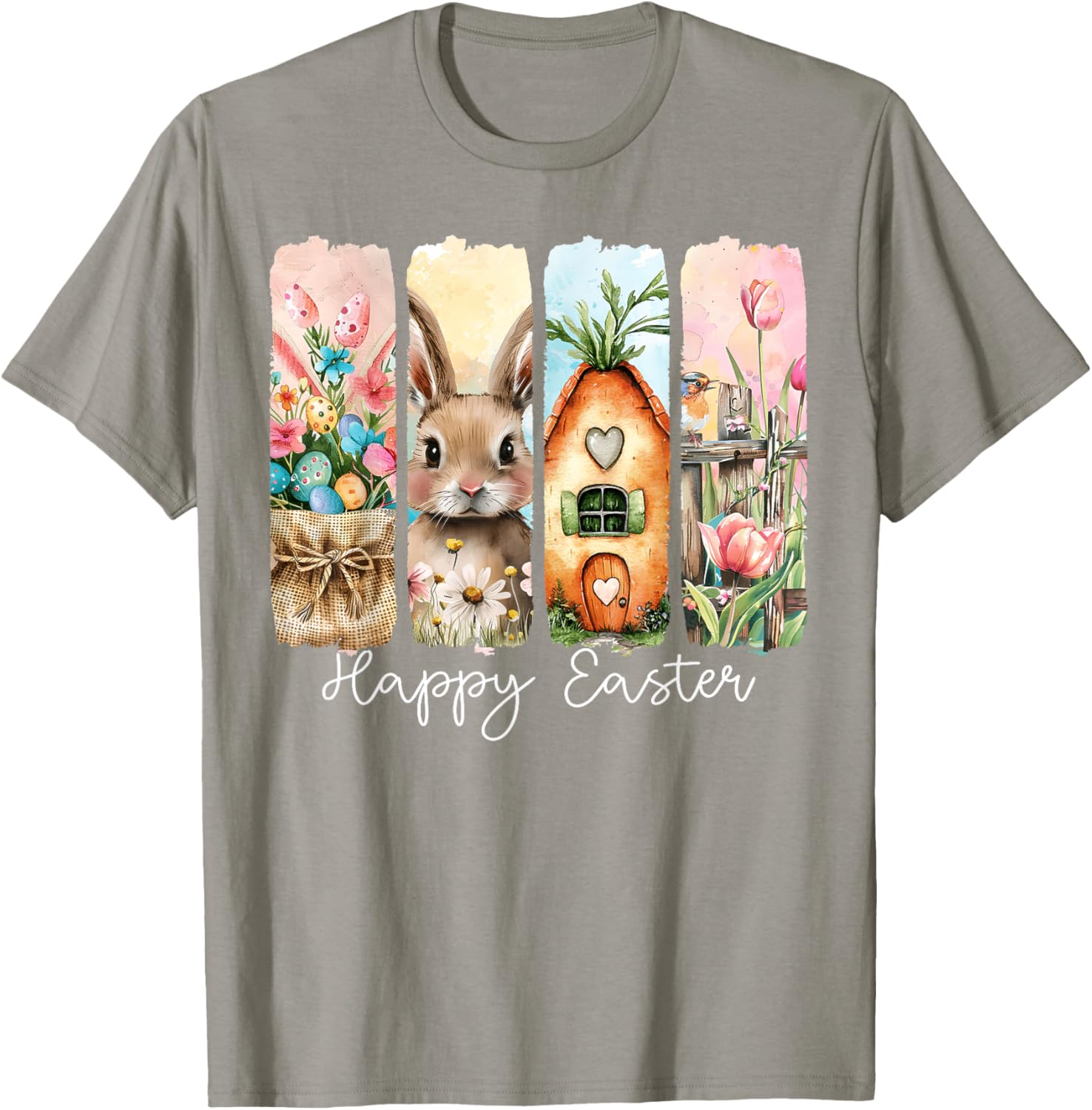 Happy Easter Bunny Chick Eggs Floral T-Shirt for Cute Spring Style - 12
