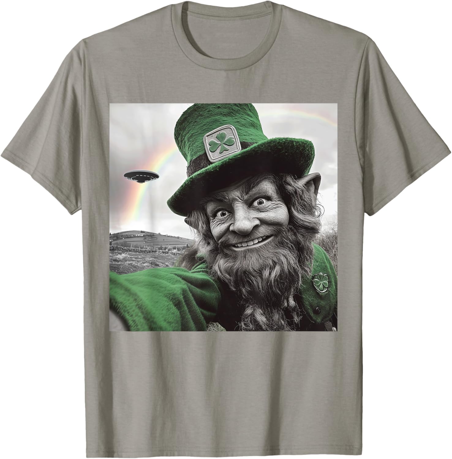 Funny St Patricks Day Rainbow Leprechaun UFO Selfie T-Shirt for Everyone - 23