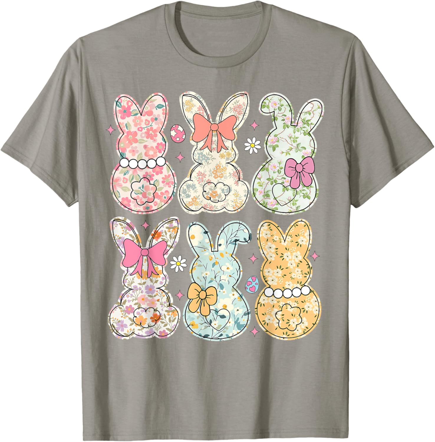 Coquette Bow Easter Bunny Retro Boho Flower T-Shirt for Women and Girls - 14